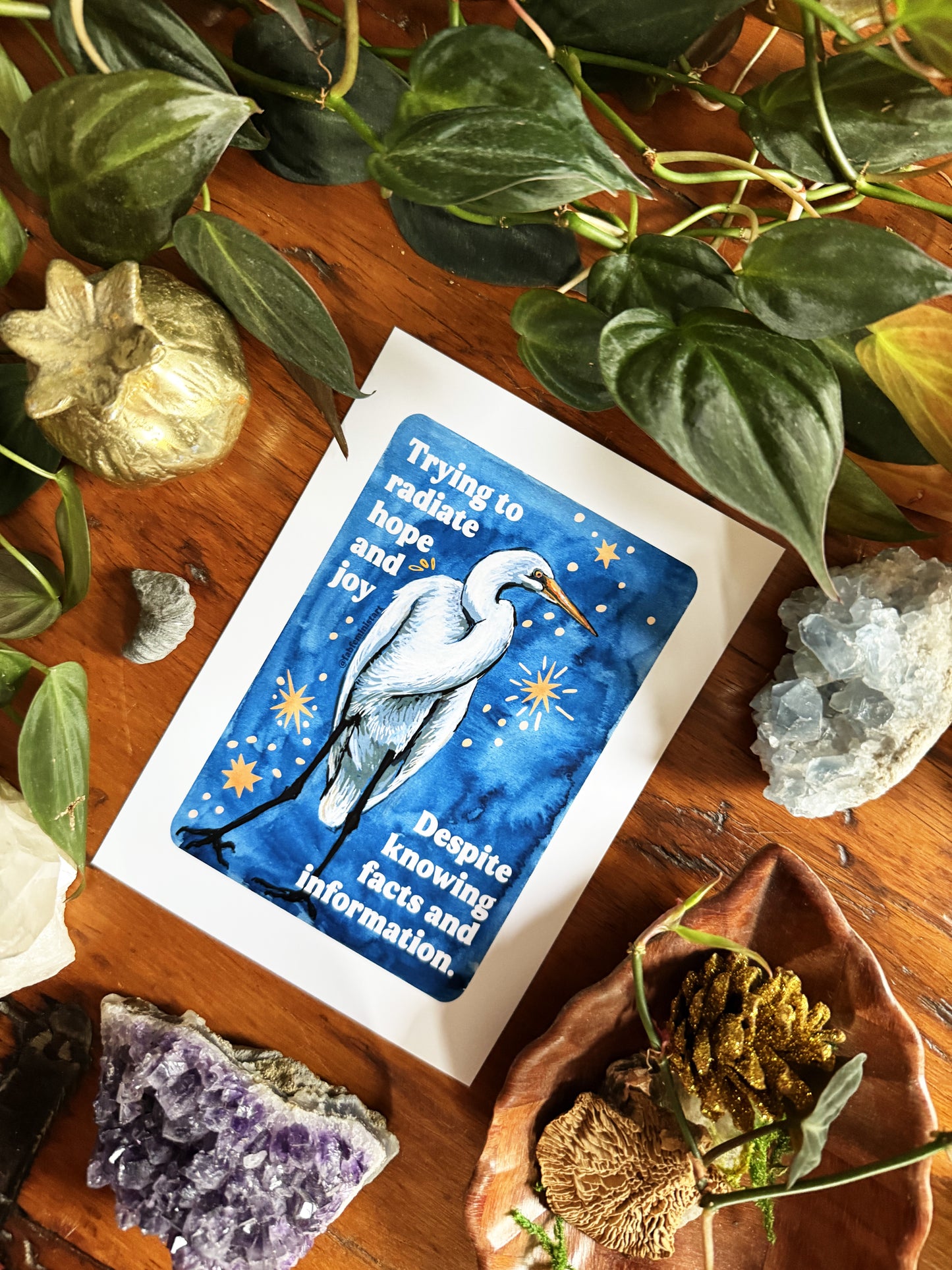 Trying to radiate hope and joy despite knowing facts and information: Feminist Art Print