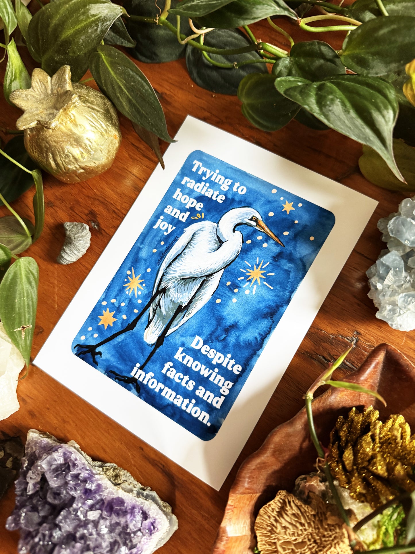 Trying to radiate hope and joy despite knowing facts and information: Feminist Art Print