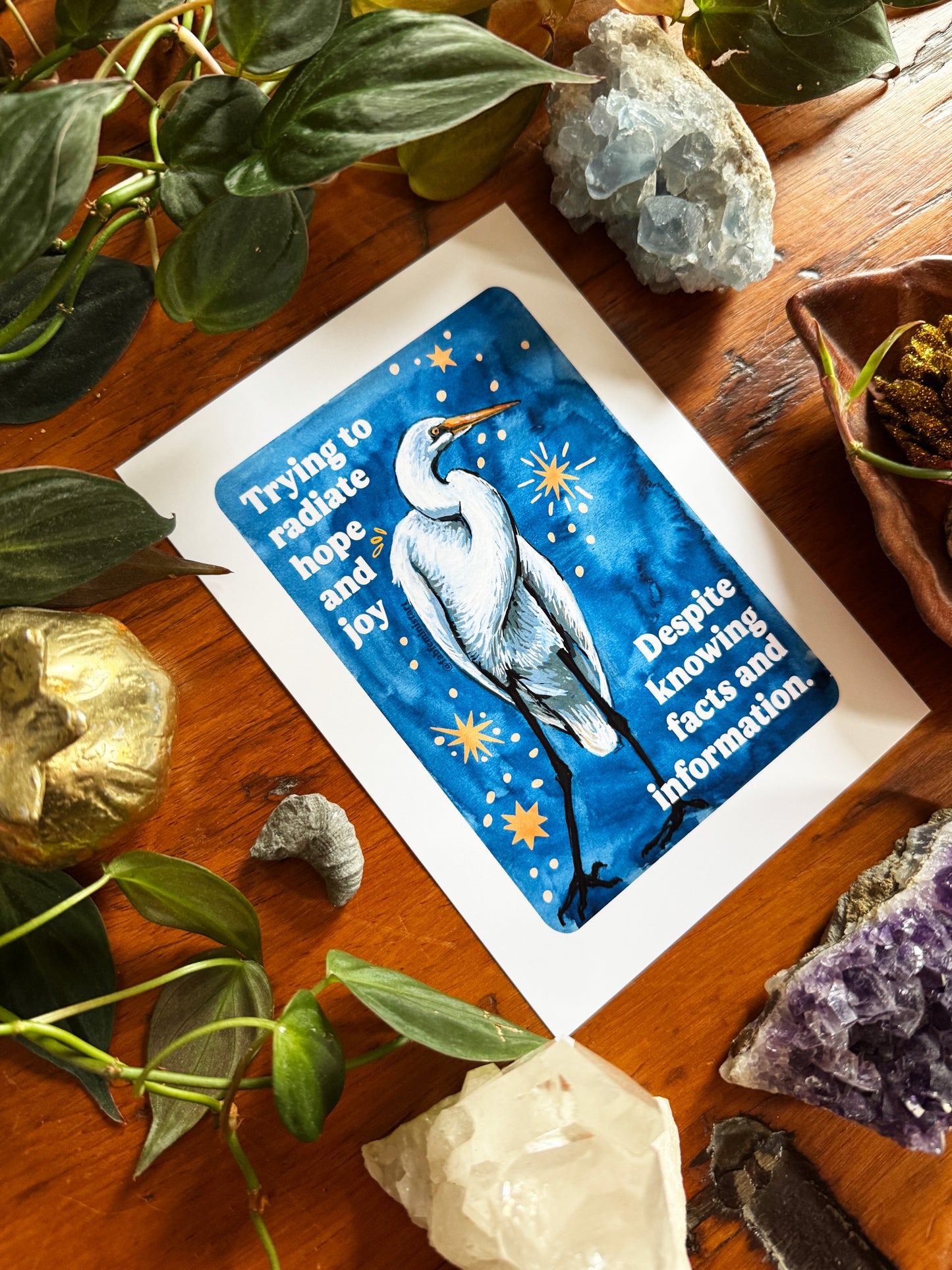 Trying to radiate hope and joy despite knowing facts and information: Feminist Art Print