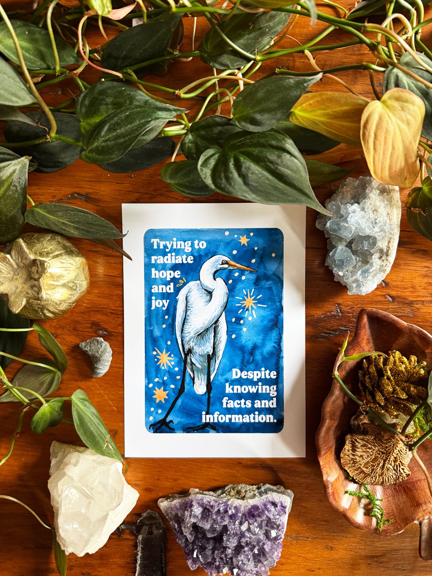 Trying to radiate hope and joy despite knowing facts and information: Feminist Art Print