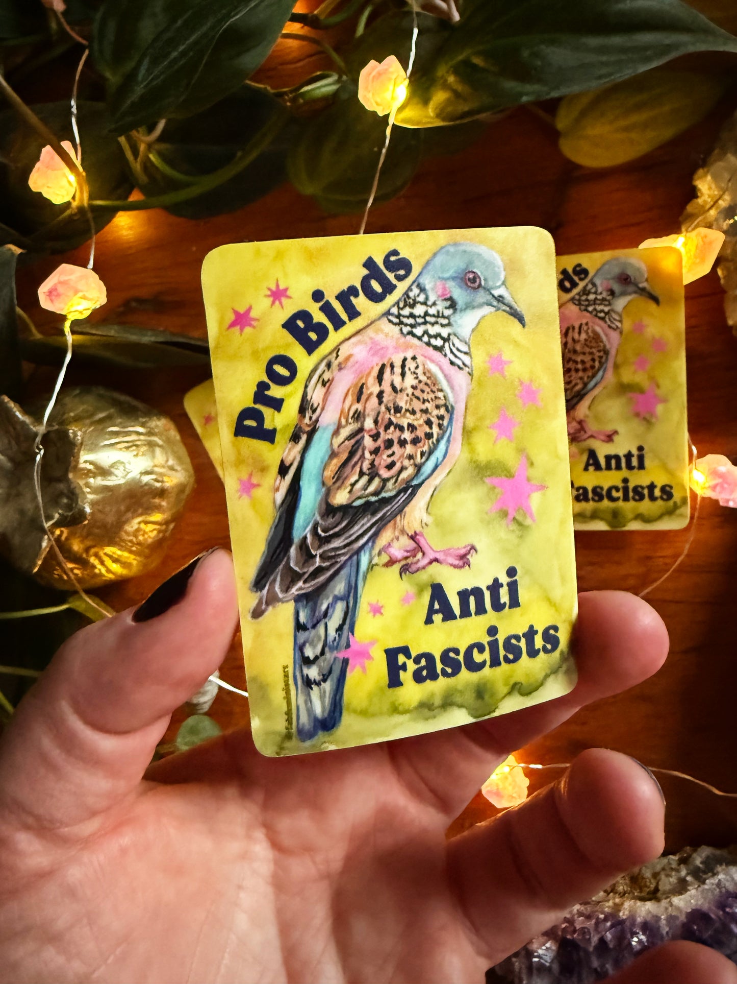 Pro Birds Anti Fascists: feminist sticker
