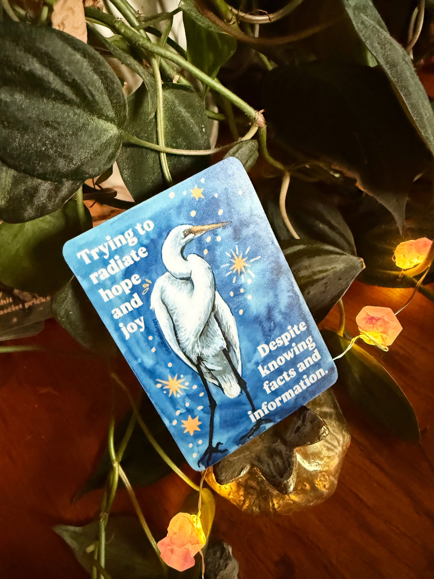 Trying to radiate hope and joy despite knowing facts and information: feminist sticker