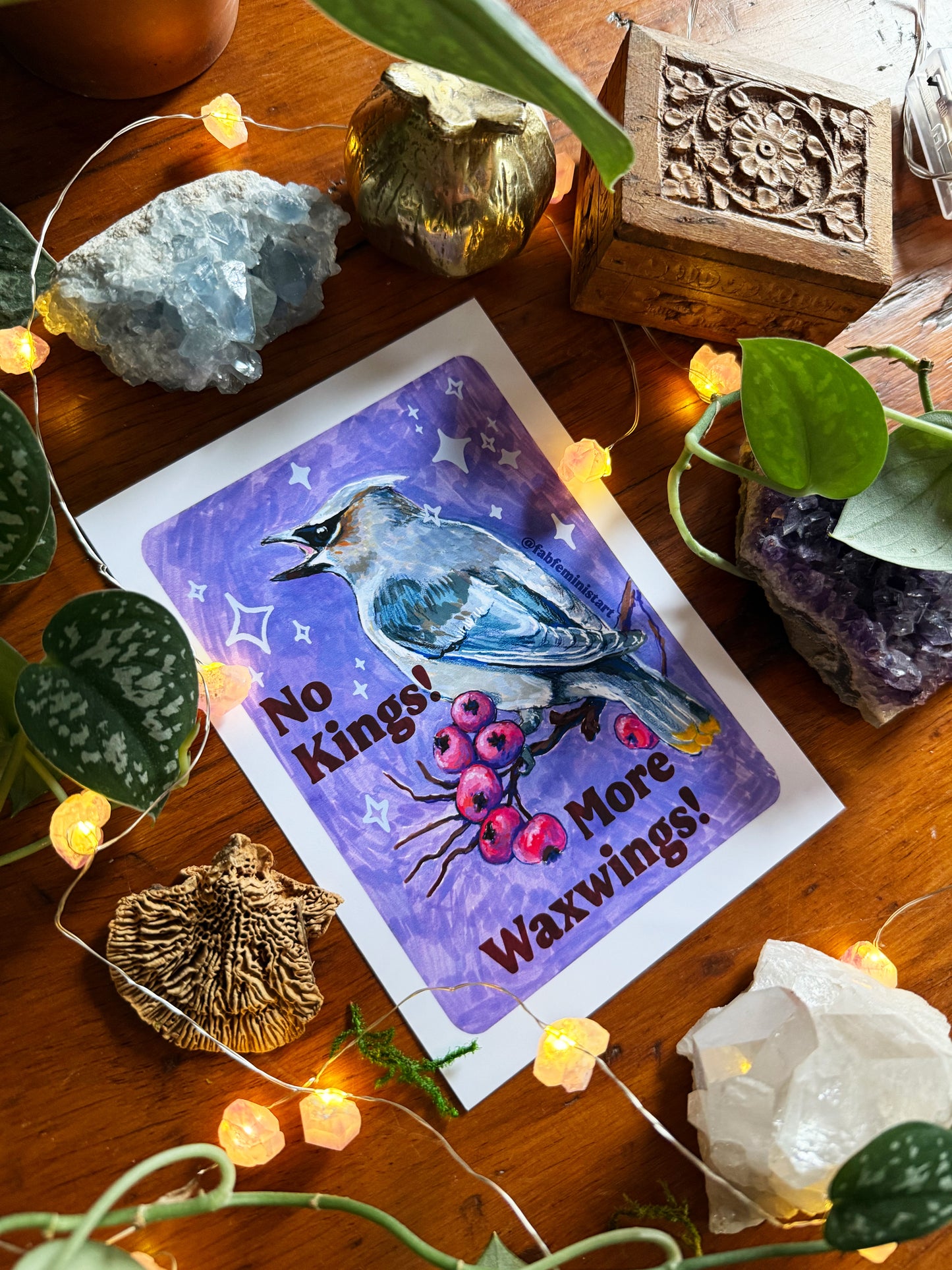 No Kings! More Waxwings: Feminist art print