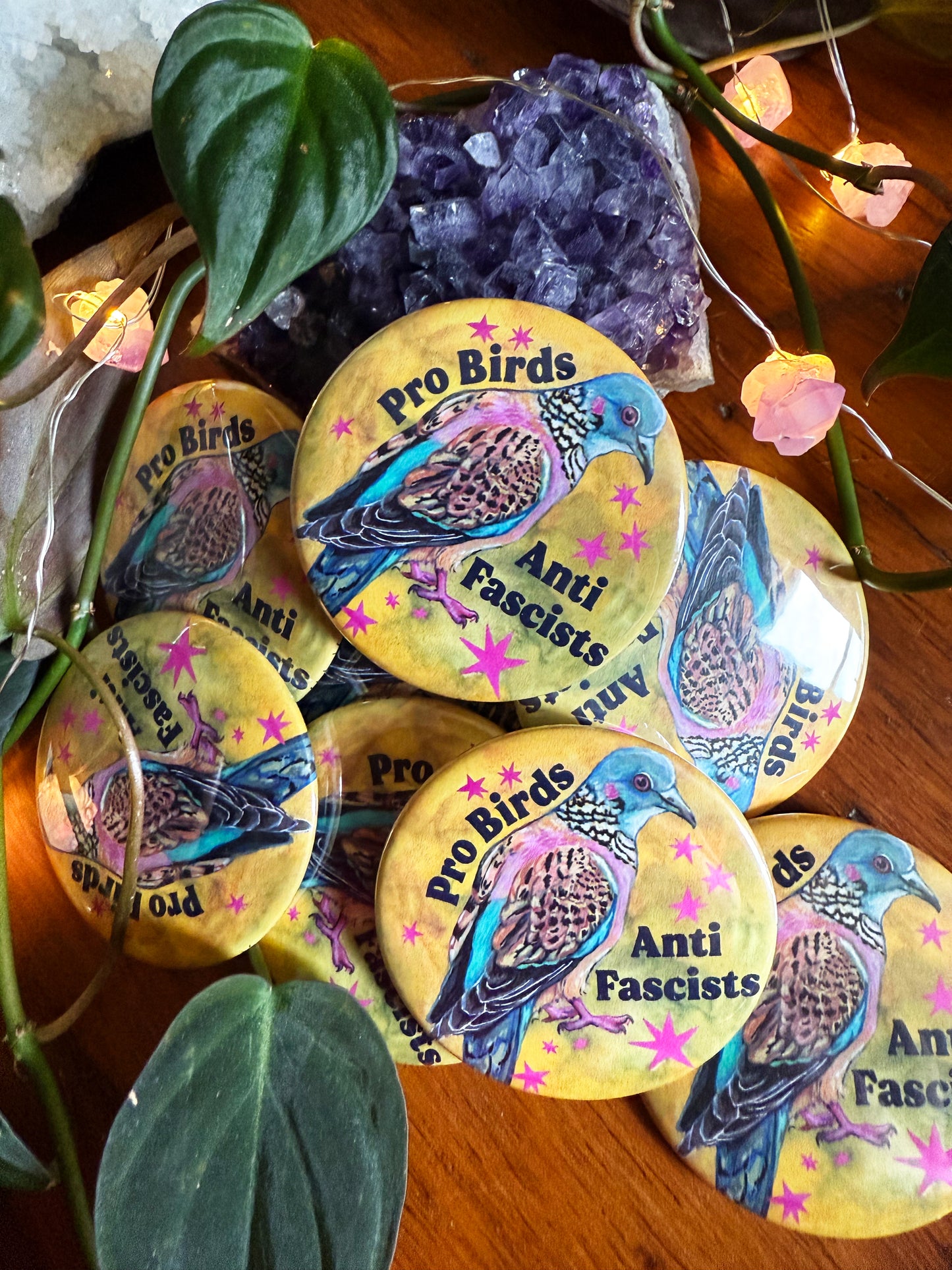 Pro Birds Anti Fascism: Feminist Pinback Button