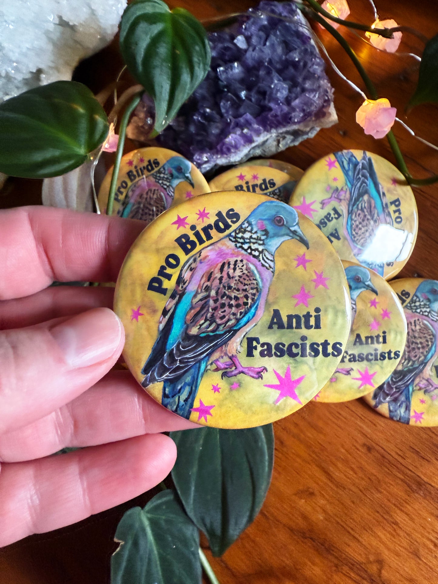 Pro Birds Anti Fascism: Feminist Pinback Button