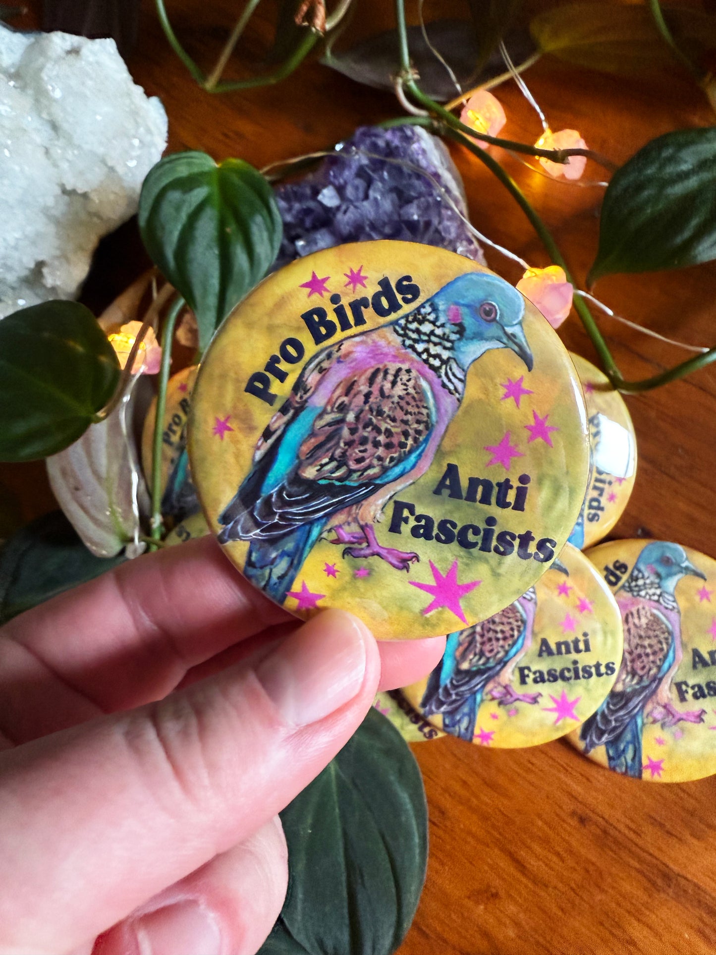 Pro Birds Anti Fascism: Feminist Pinback Button