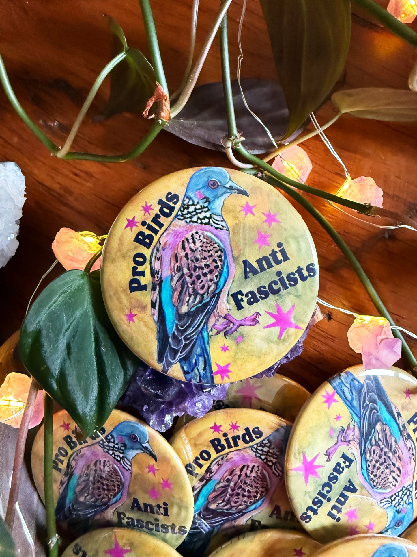 Pro Birds Anti Fascism: Feminist Pinback Button