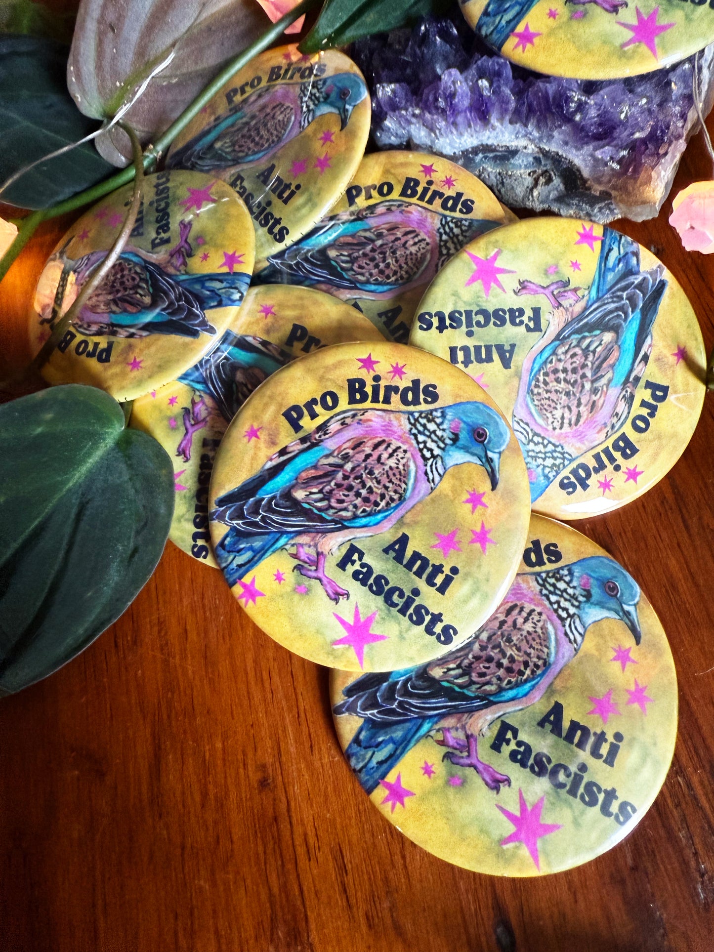 Pro Birds Anti Fascism: Feminist Pinback Button
