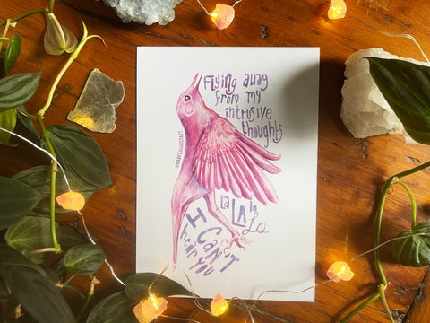 Flying Away From My Intrusive Thoughts: Mental Health Print
