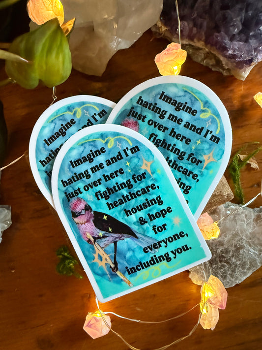 Imagine Hating Me And I'm Just Over Here Fighting For Healthcare Housing and Hope: Feminist Sticker