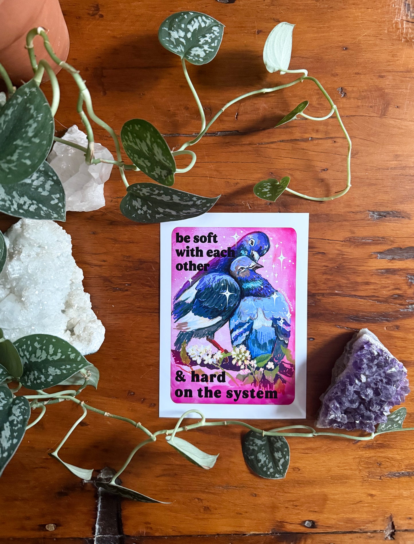 Be Soft With Each Other & Hard on the System: Pigeon Art Print