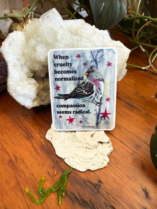 When cruelty becomes normalized compassion seems radical: feminist sticker