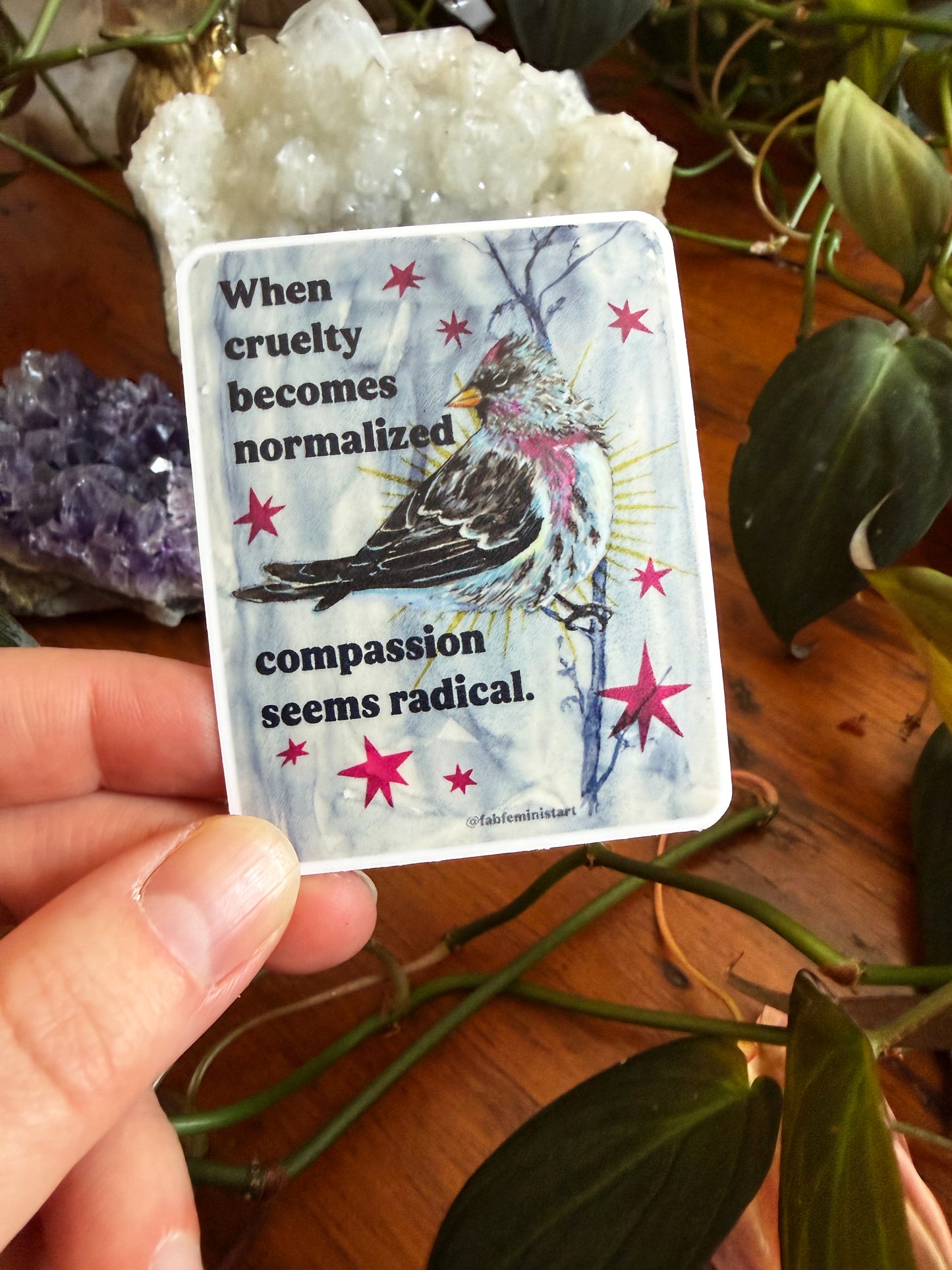 When cruelty becomes normalized compassion seems radical: feminist sticker