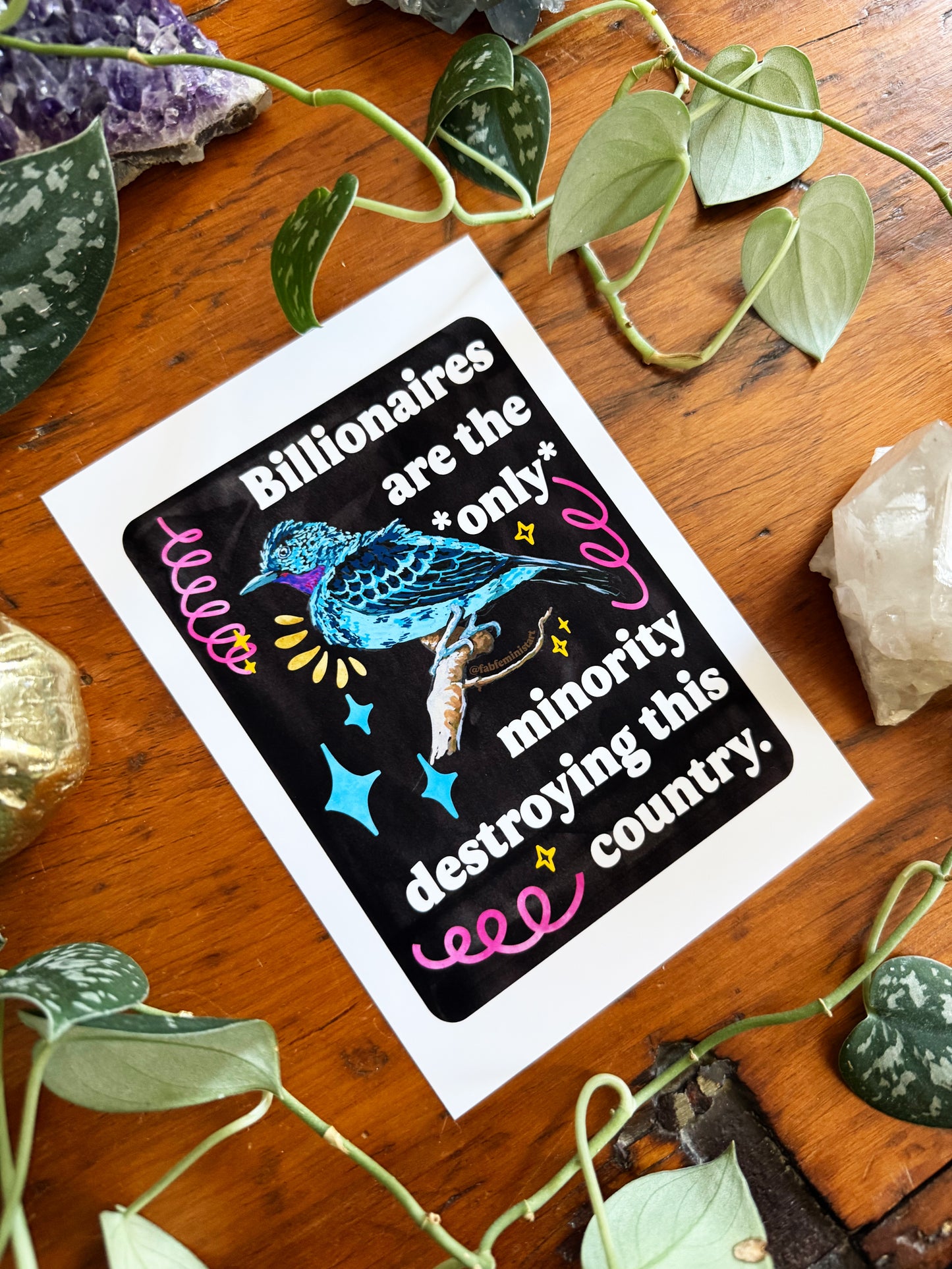 Billionaires are the *only* minority destroying this country: feminist art print
