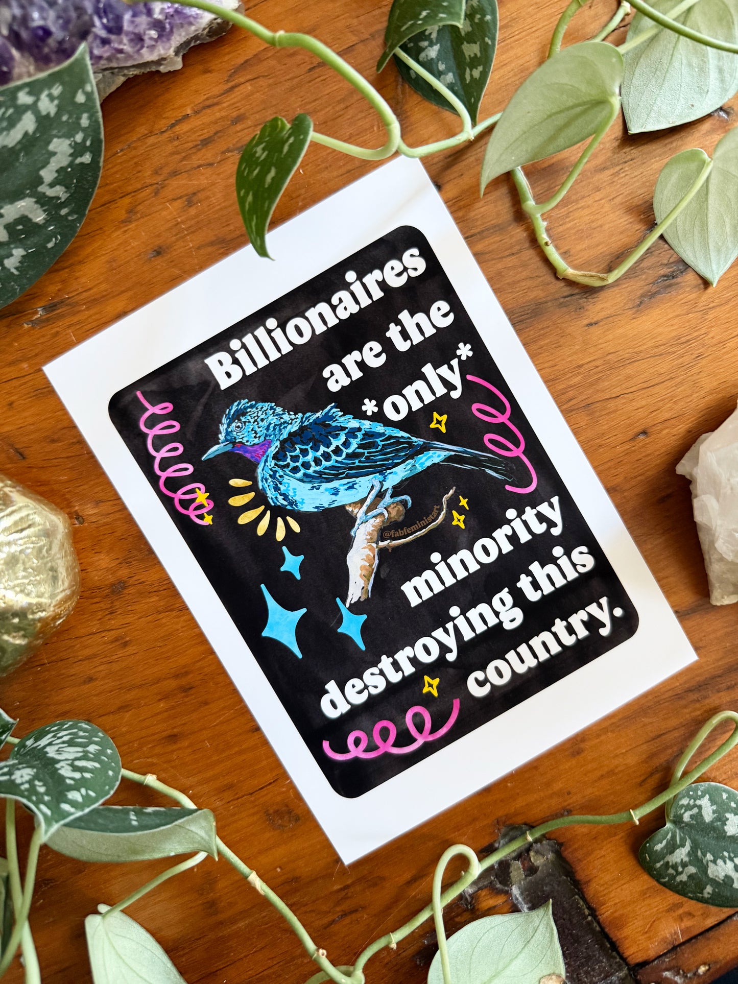 Billionaires are the *only* minority destroying this country: feminist art print