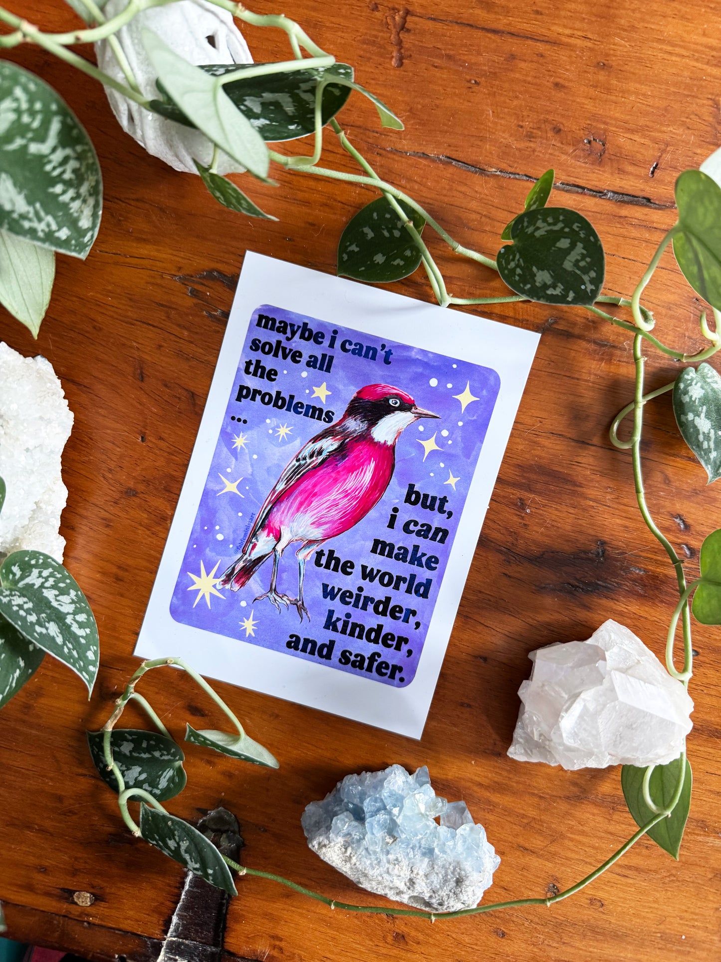 Maybe I Can't Solve All The Problems but I can make the world weirder kinder and safer: feminist art print