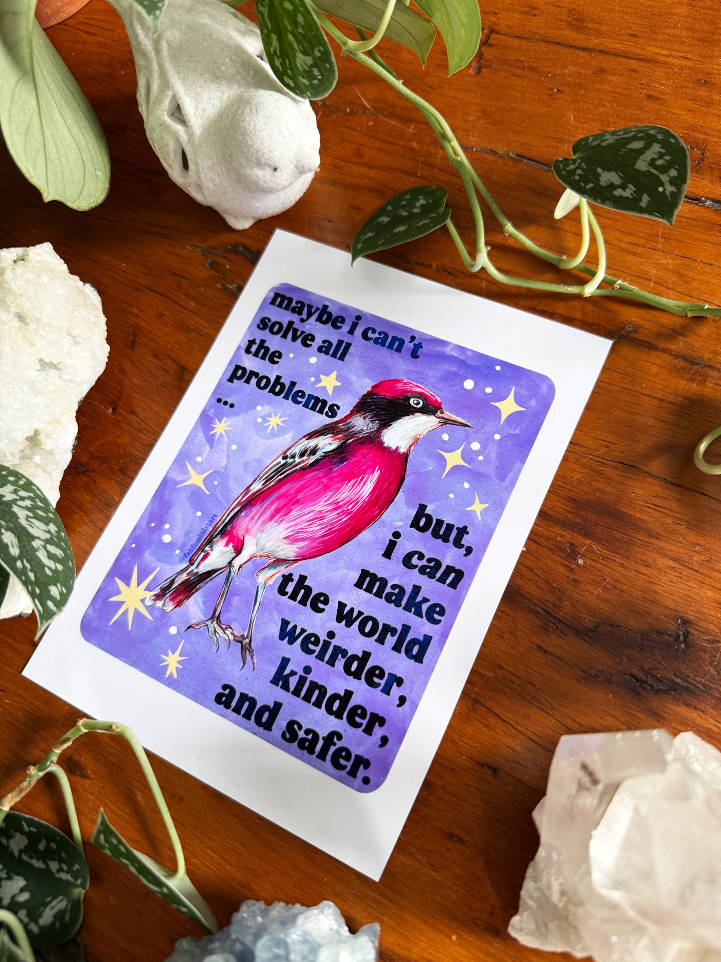 Maybe I Can't Solve All The Problems but I can make the world weirder kinder and safer: feminist art print