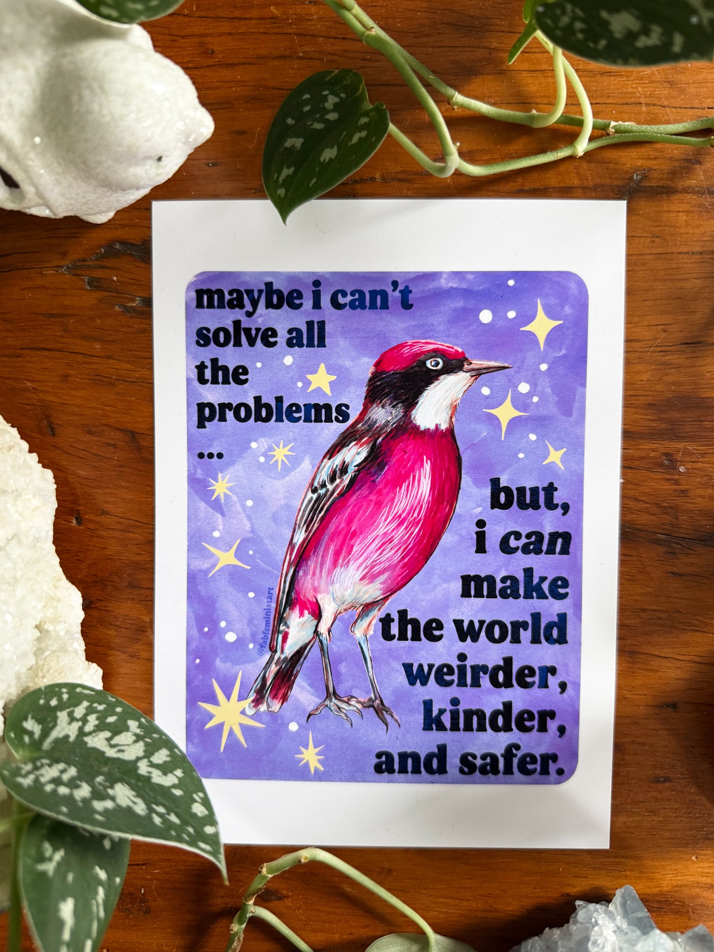 Maybe I Can't Solve All The Problems but I can make the world weirder kinder and safer: feminist art print