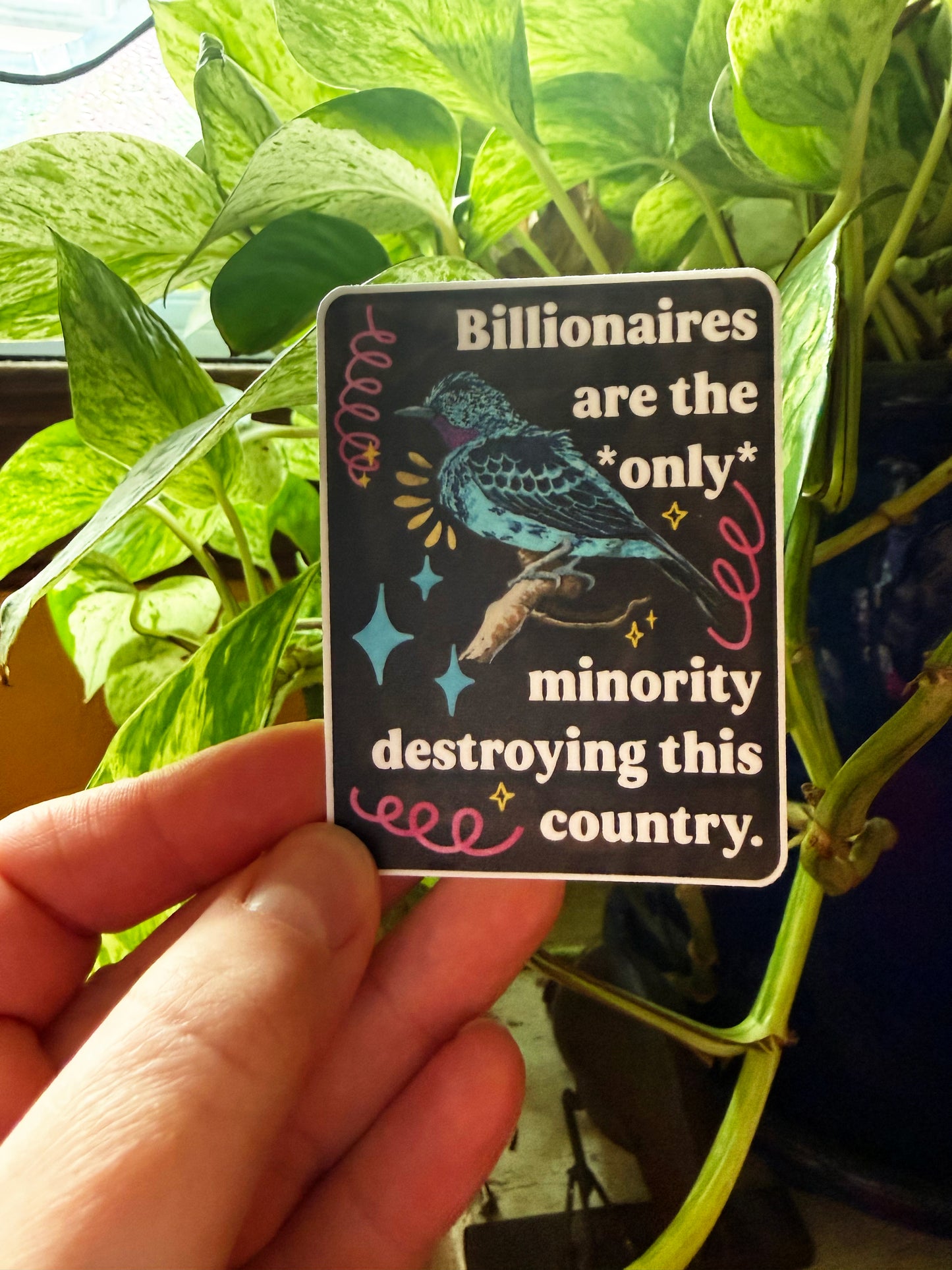 Billionaires are the *only* minority destroying this country: feminist sticker