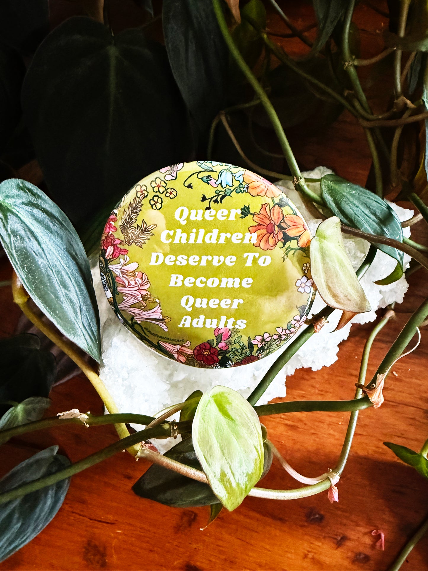 Queer children deserve to become queer adults: Feminist Pinback Button
