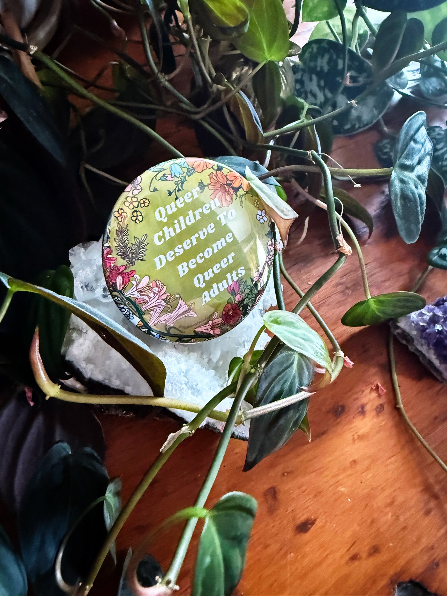 Queer children deserve to become queer adults: Feminist Pinback Button