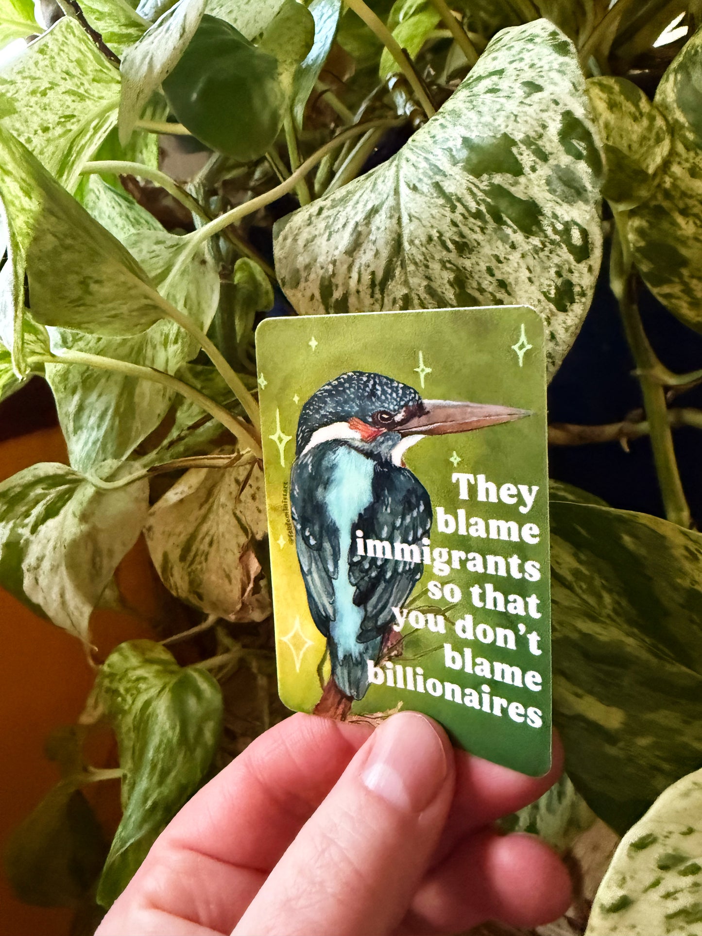 They blame immigrants so you don't blame billionaires: feminist sticker