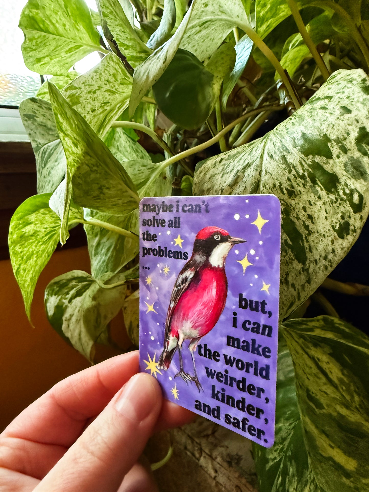 maybe i can't solve all the problems but, I can make the world weirder, kinder, and safer: feminist sticker
