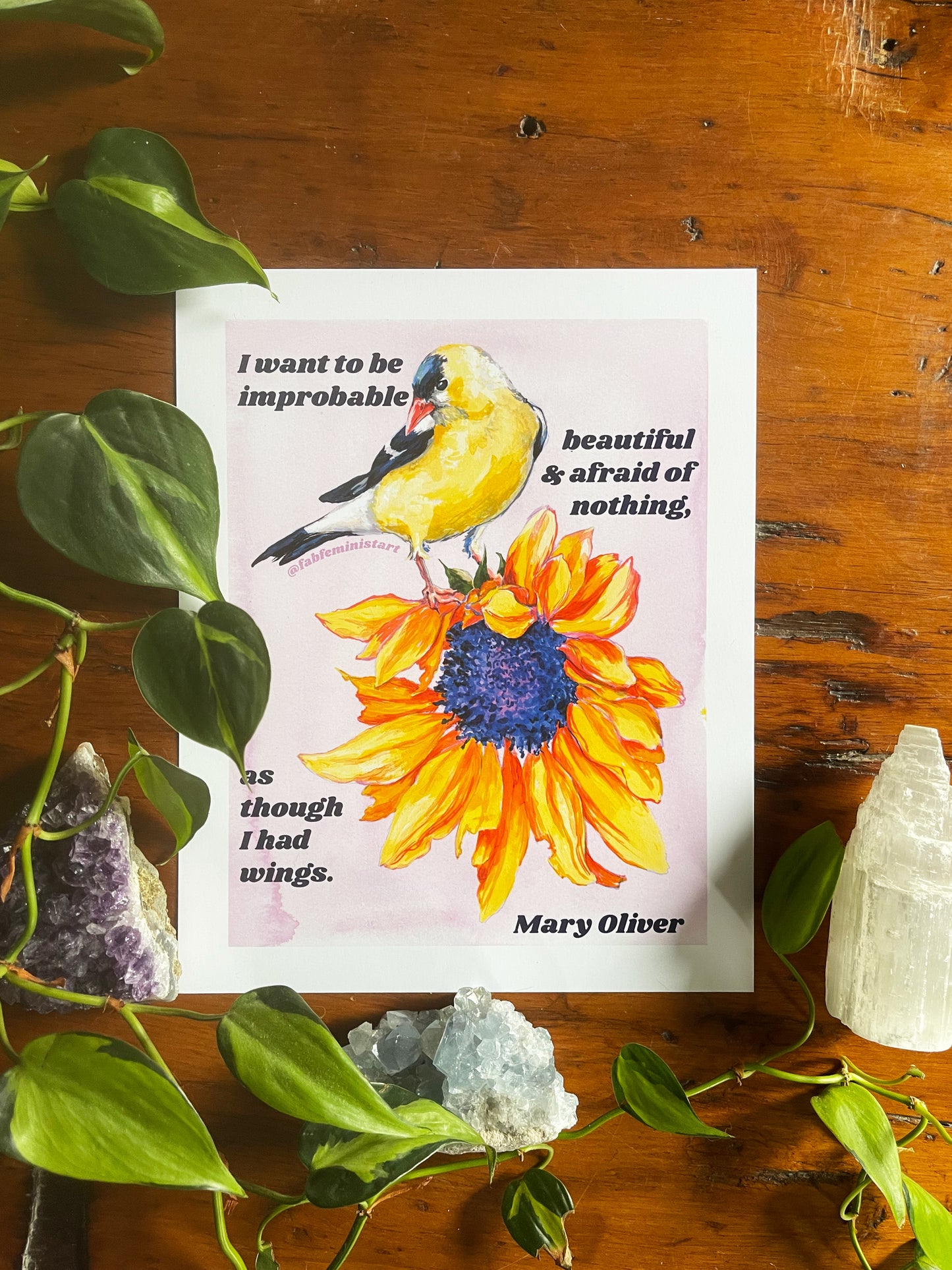 I want to be improbable beautiful and afraid of nothing, Mary Oliver: Mental Health Art Print