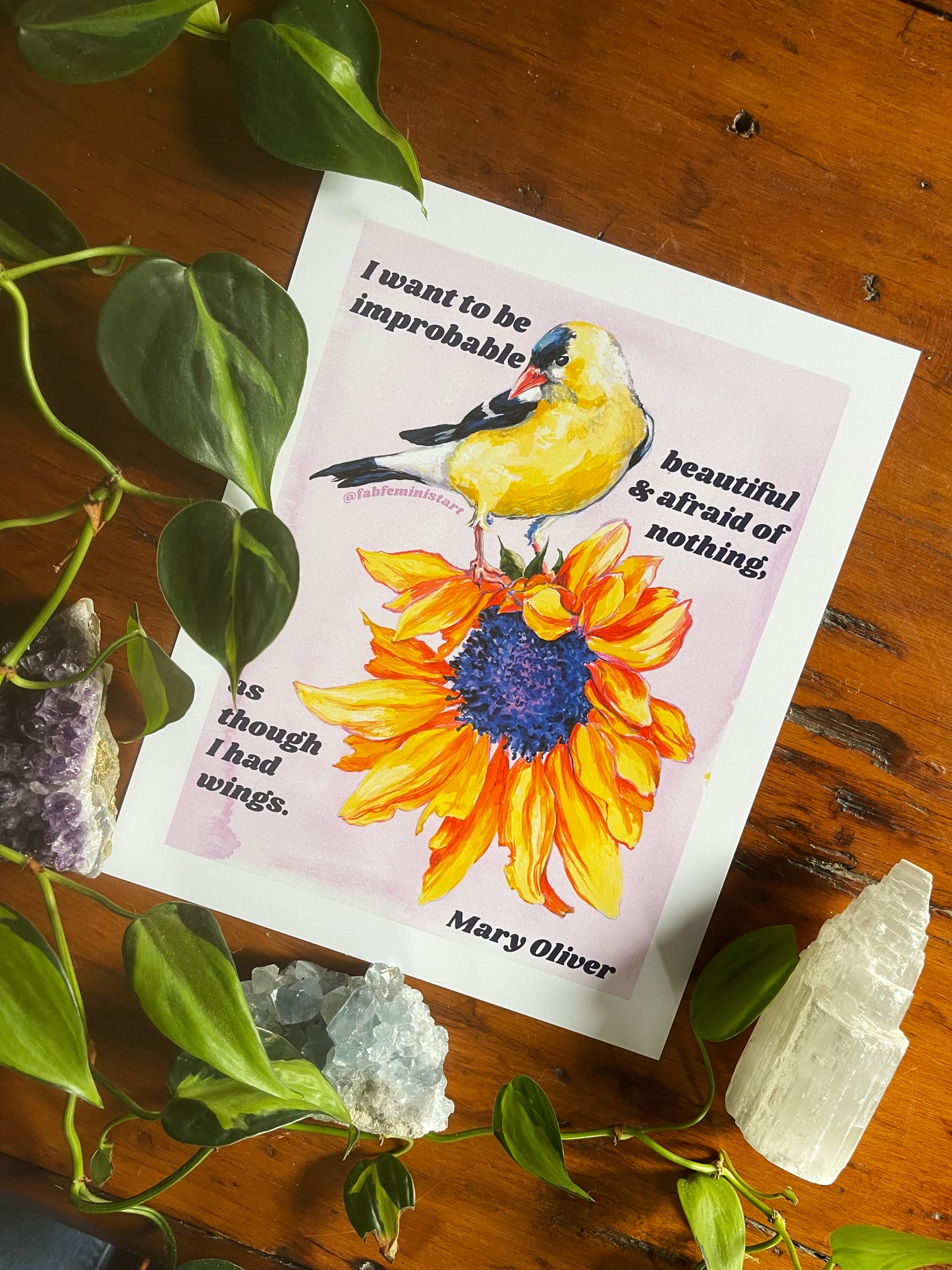 I want to be improbable beautiful and afraid of nothing, Mary Oliver: Mental Health Art Print