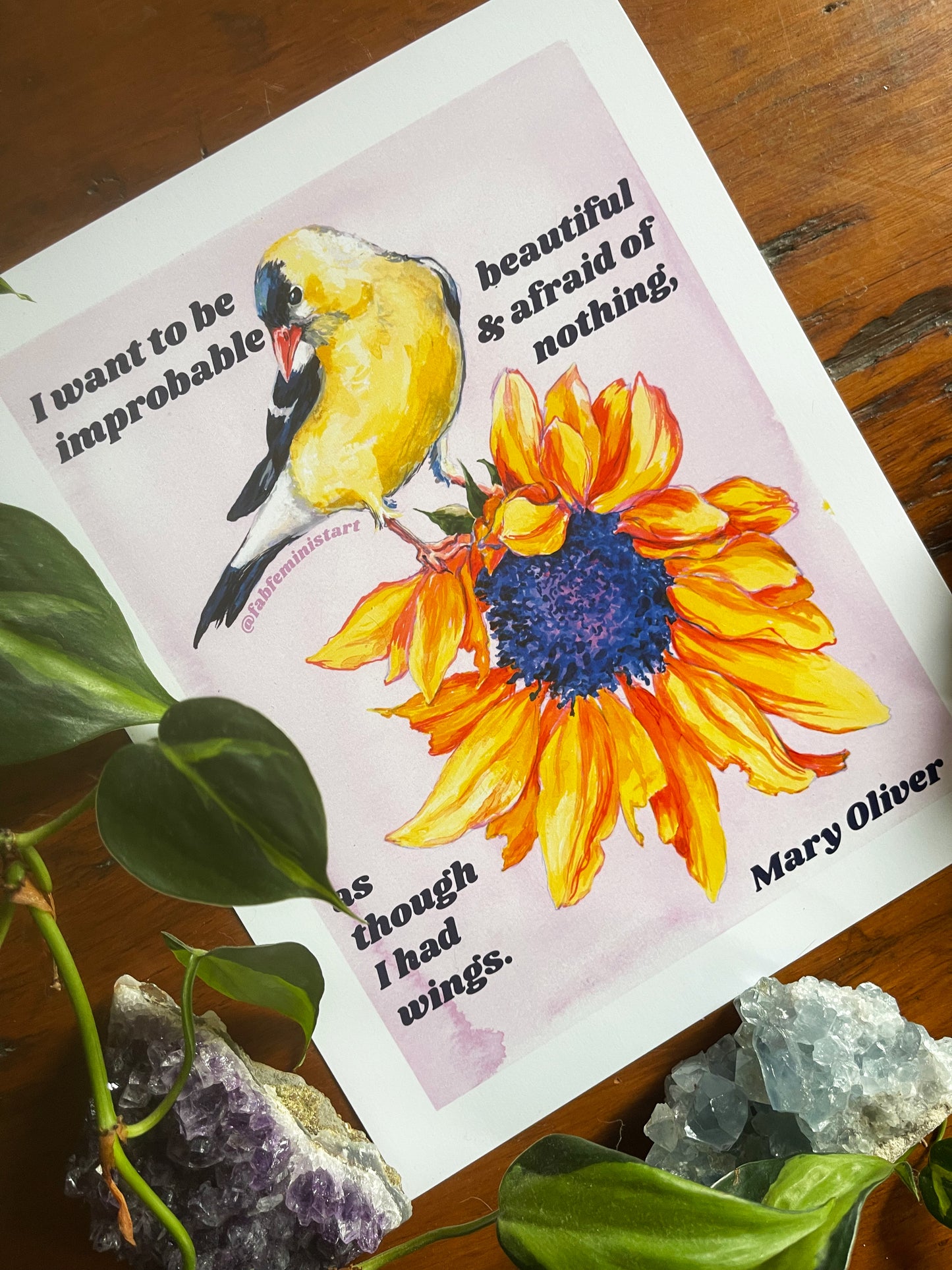 I want to be improbable beautiful and afraid of nothing, Mary Oliver: Mental Health Art Print