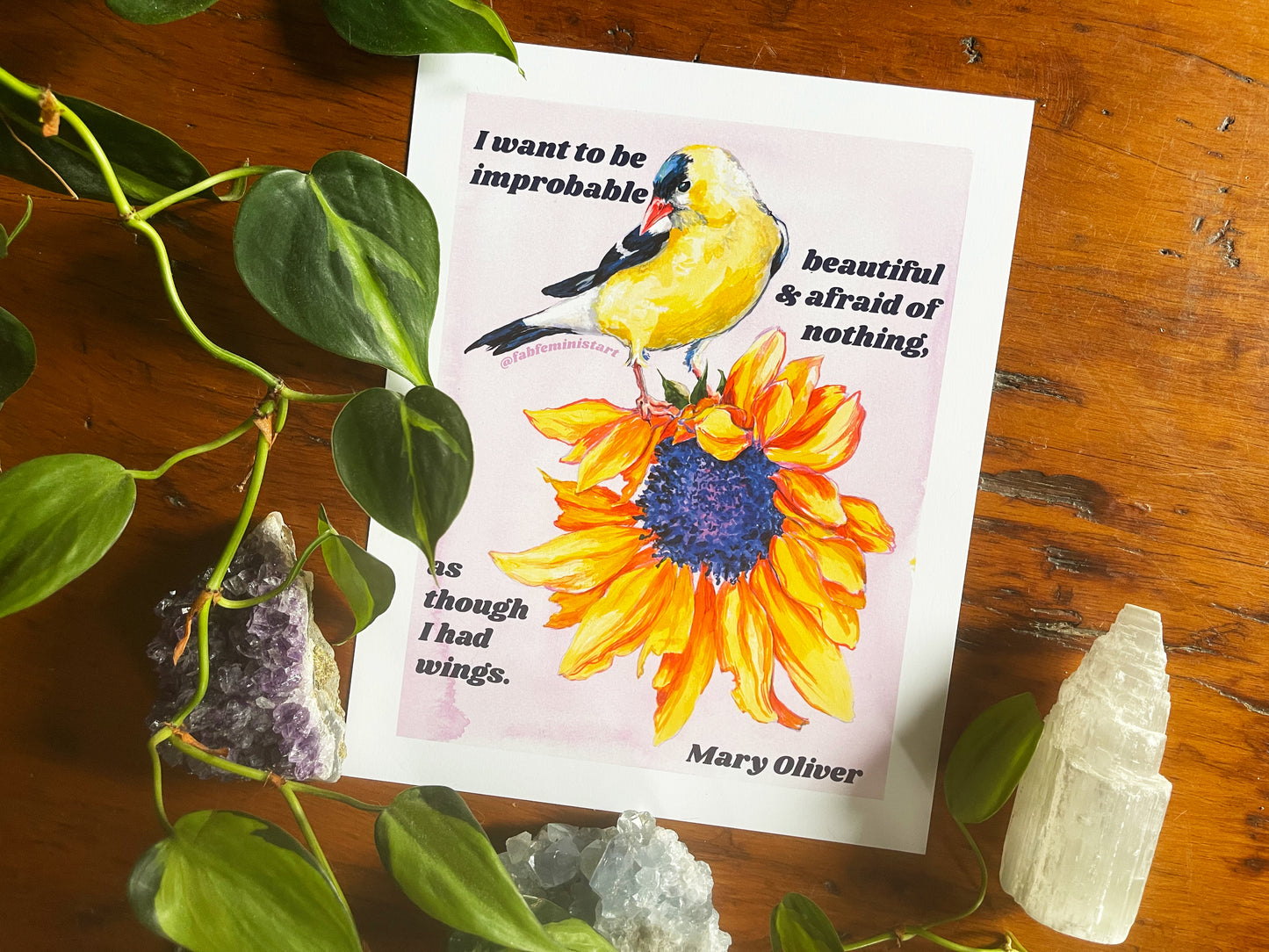 I want to be improbable beautiful and afraid of nothing, Mary Oliver: Mental Health Art Print