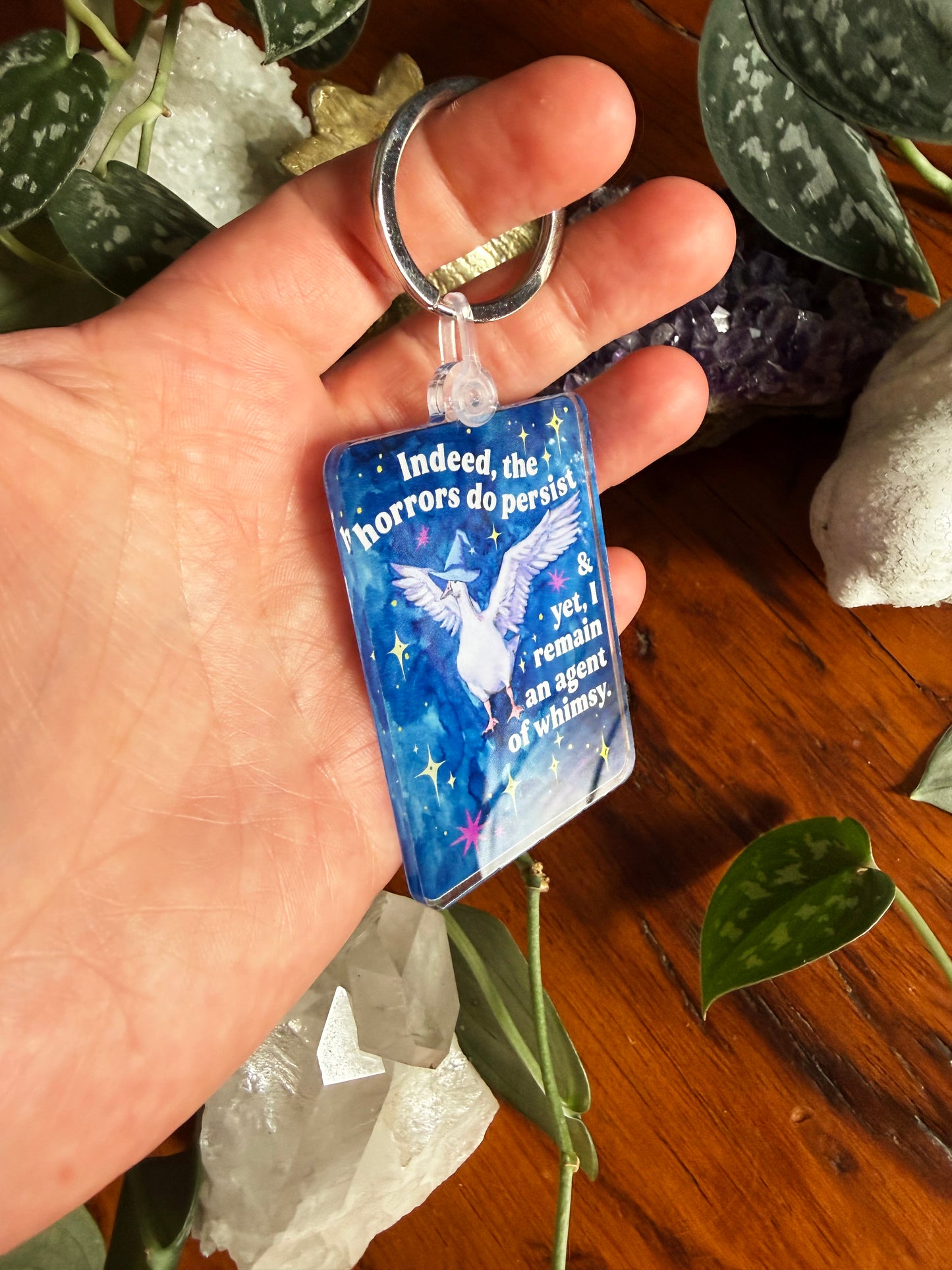 Indeed, the horrors do persist & yet, I remain an agent of whimsy: feminist keychain