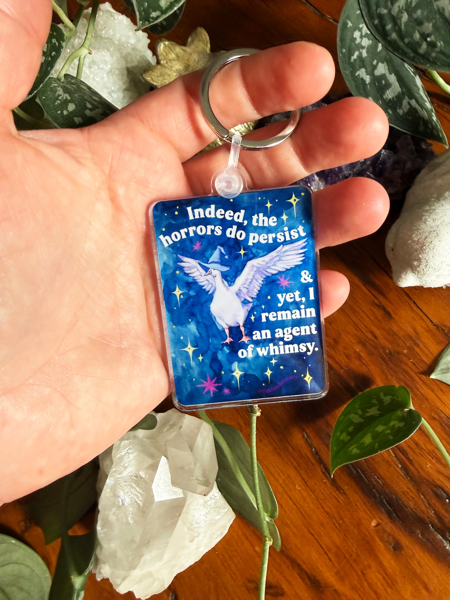 Indeed, the horrors do persist & yet, I remain an agent of whimsy: feminist keychain