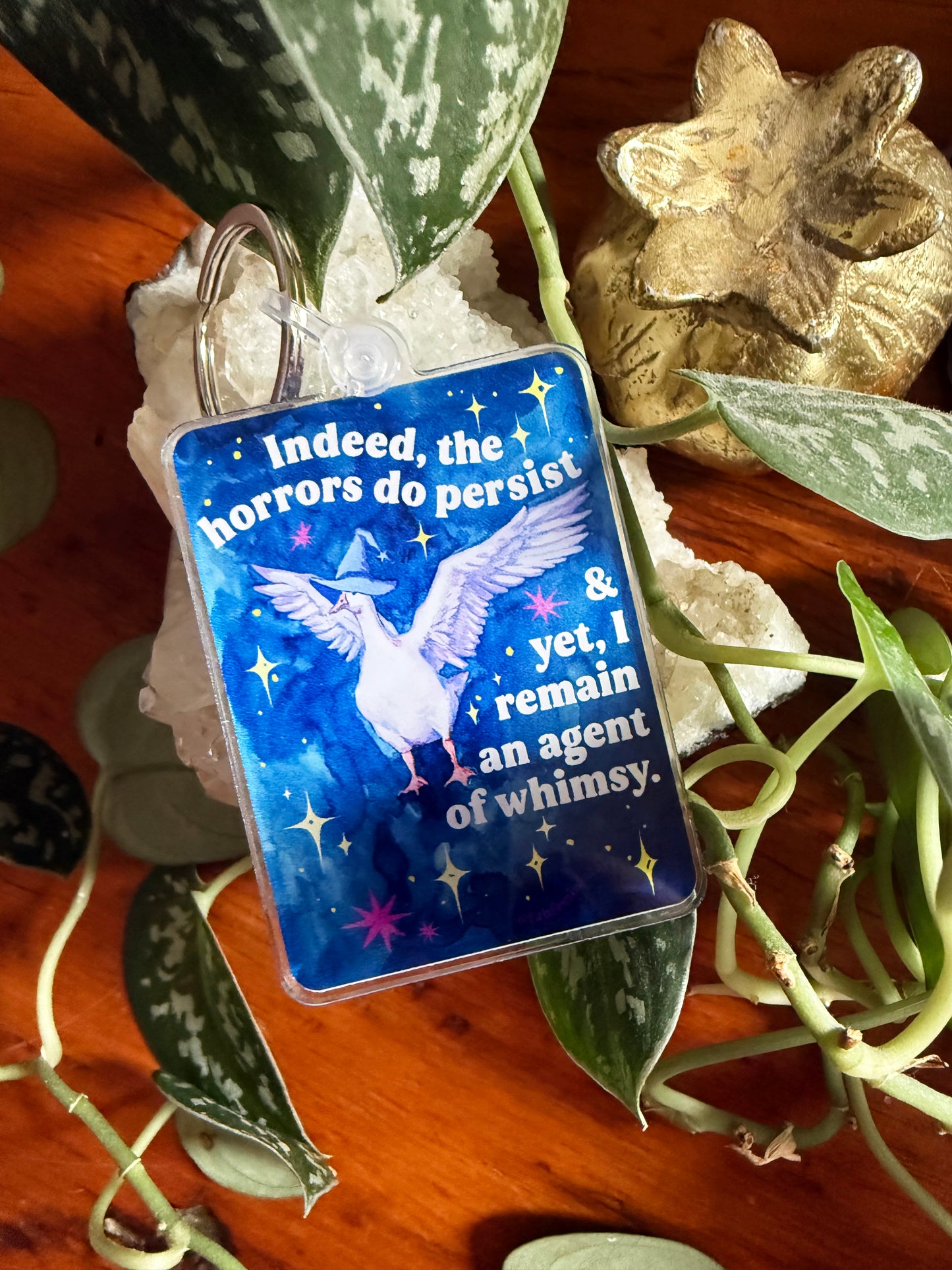 Indeed, the horrors do persist & yet, I remain an agent of whimsy: feminist keychain