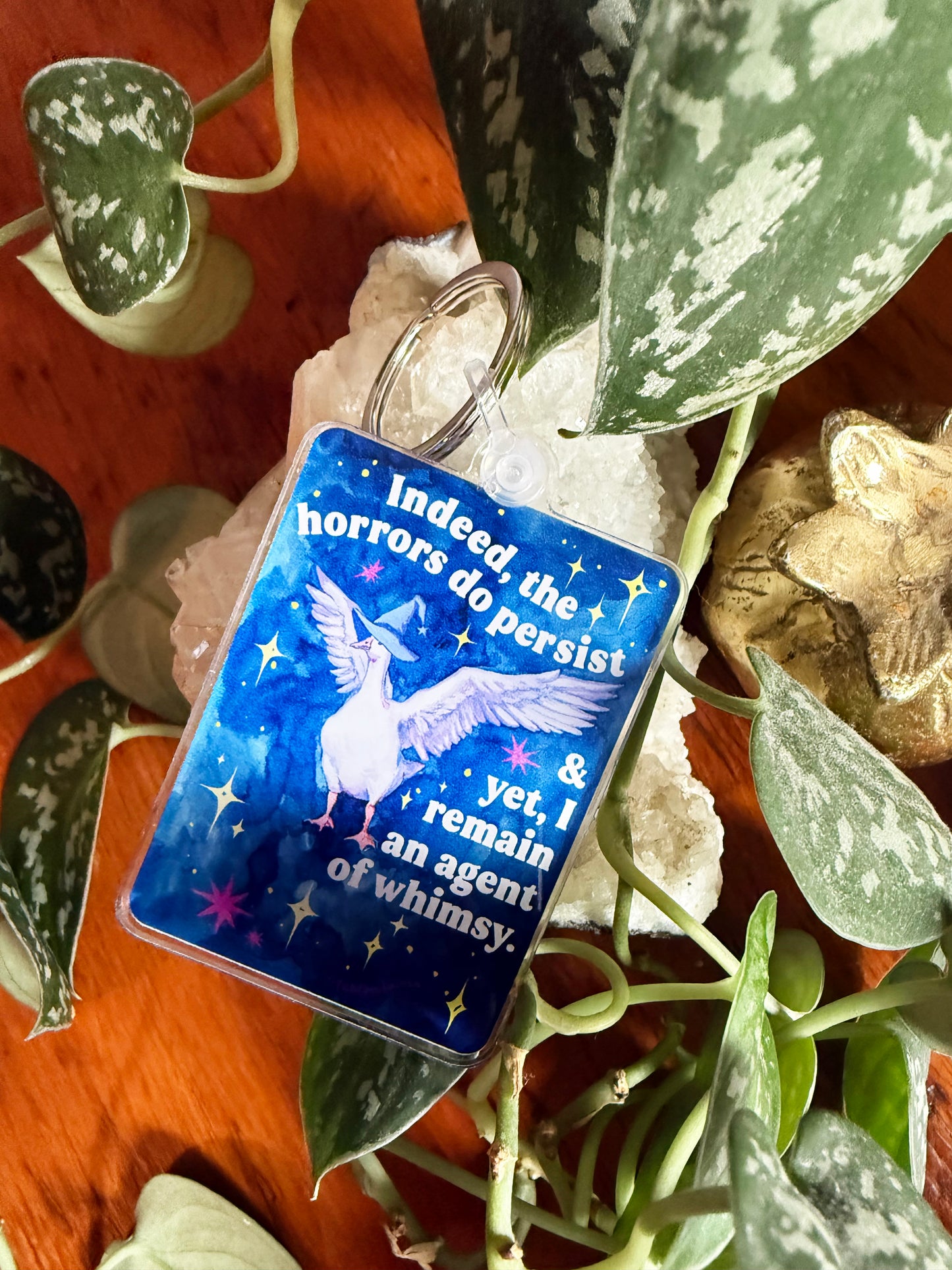 Indeed, the horrors do persist & yet, I remain an agent of whimsy: feminist keychain
