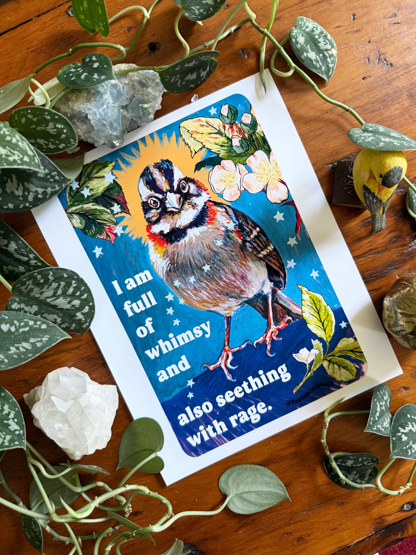 I am full of whimsy and also seething with rage: feminist art print