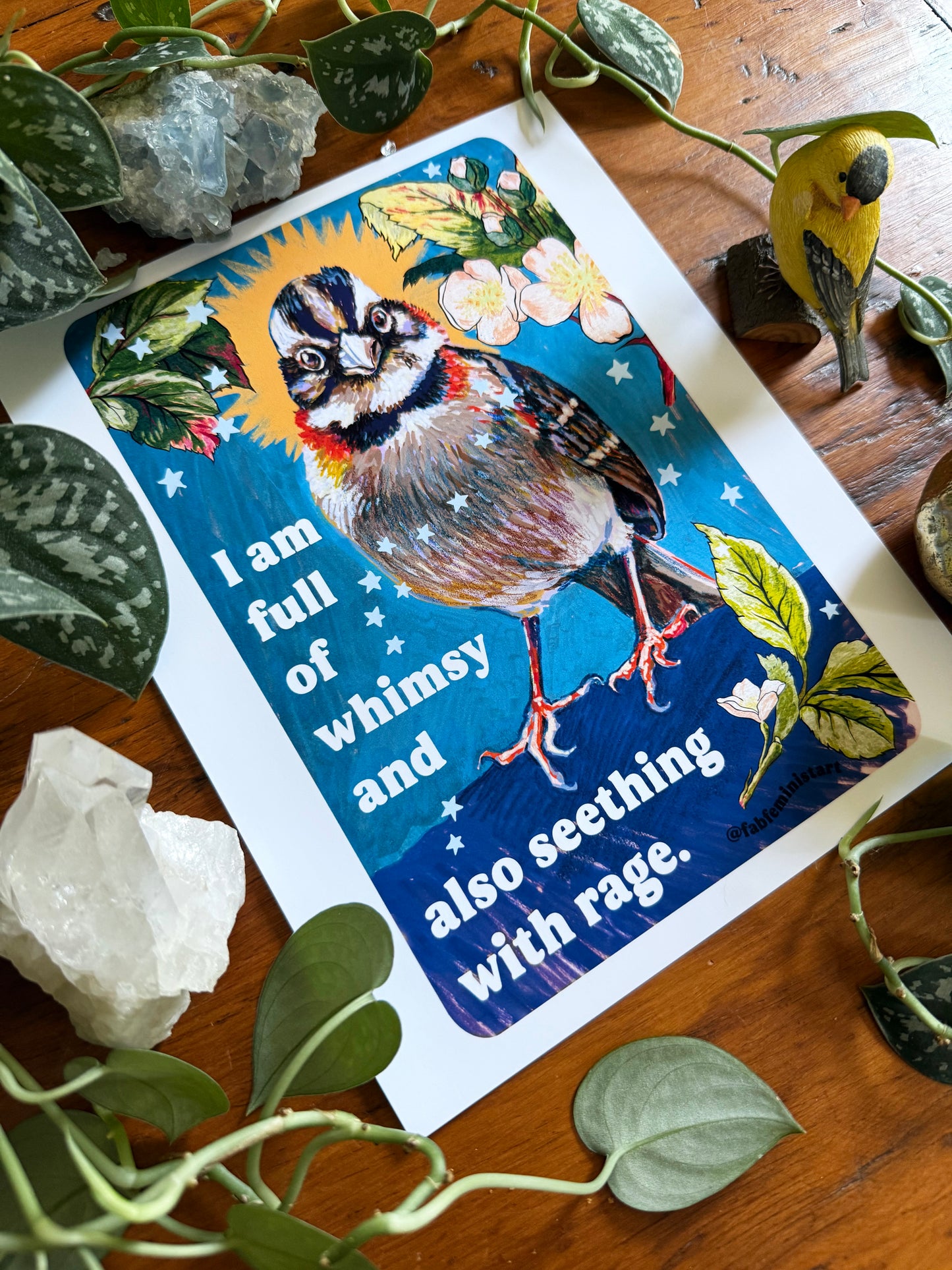 I am full of whimsy and also seething with rage: feminist art print