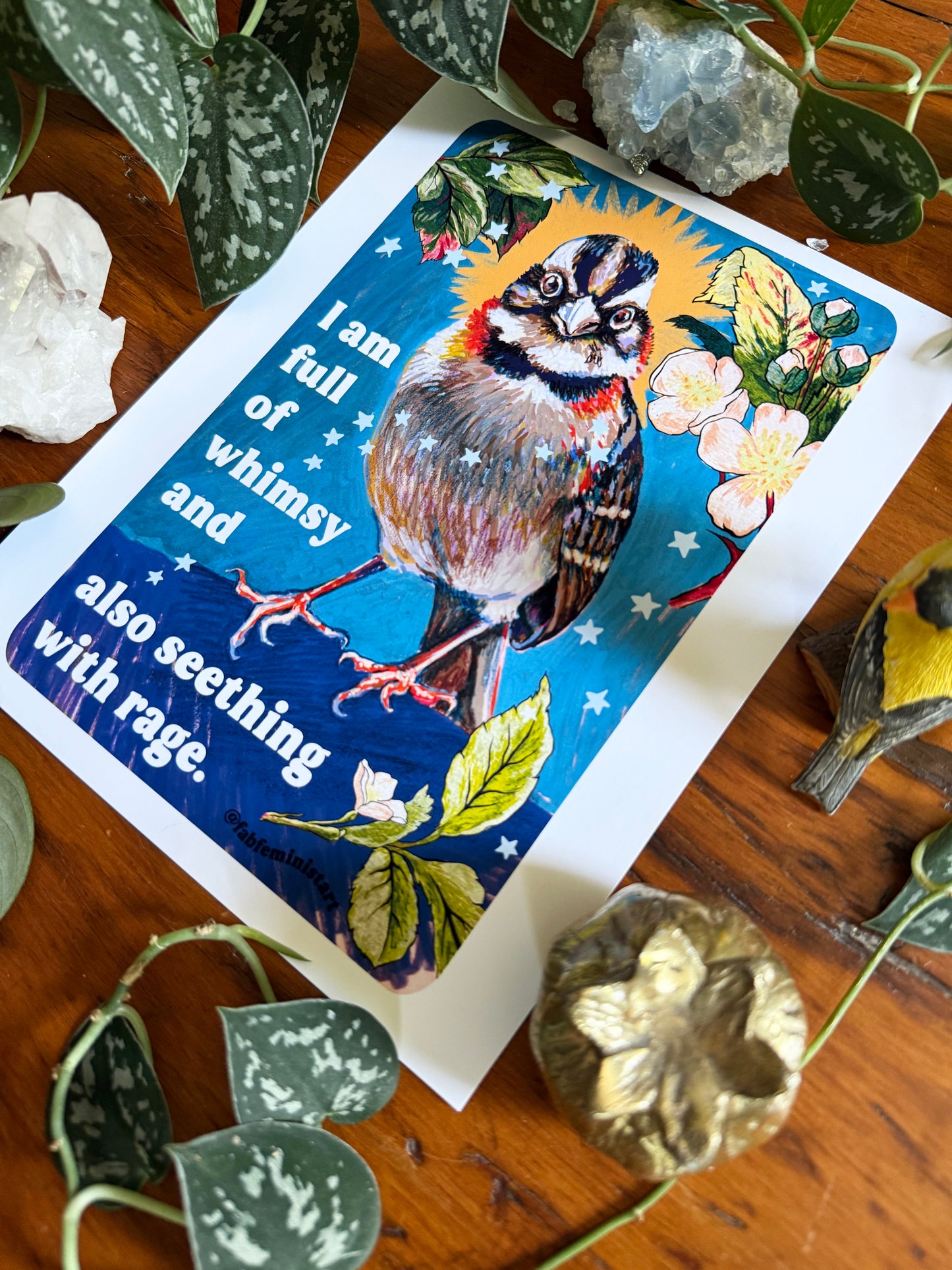 I am full of whimsy and also seething with rage: feminist art print