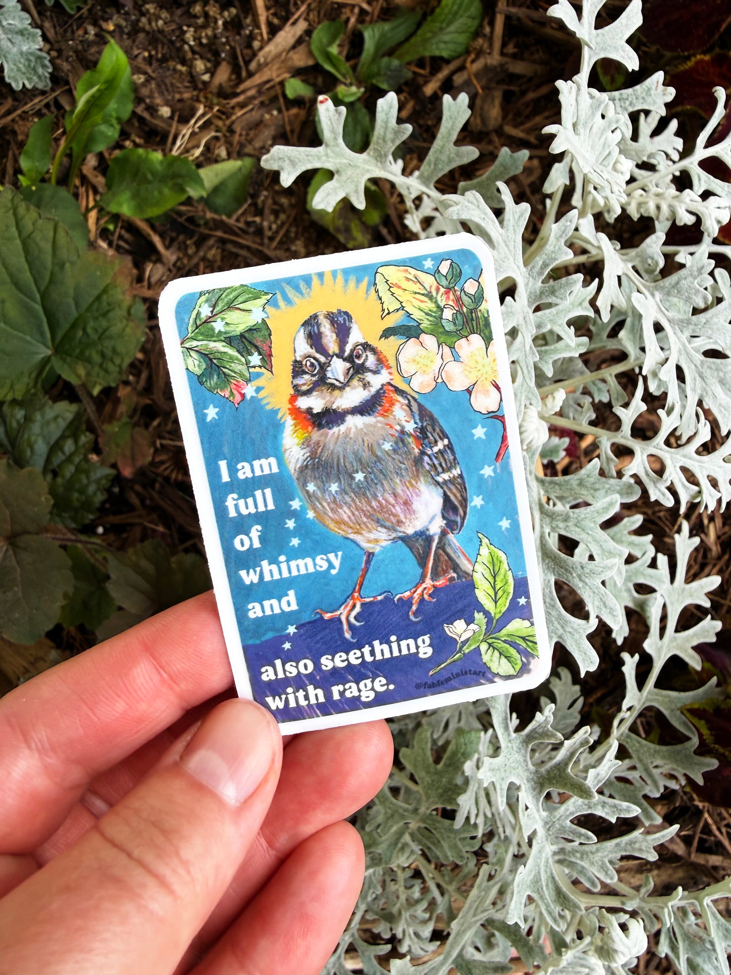 I am full of whimsy and also seething with rage: feminist sticker