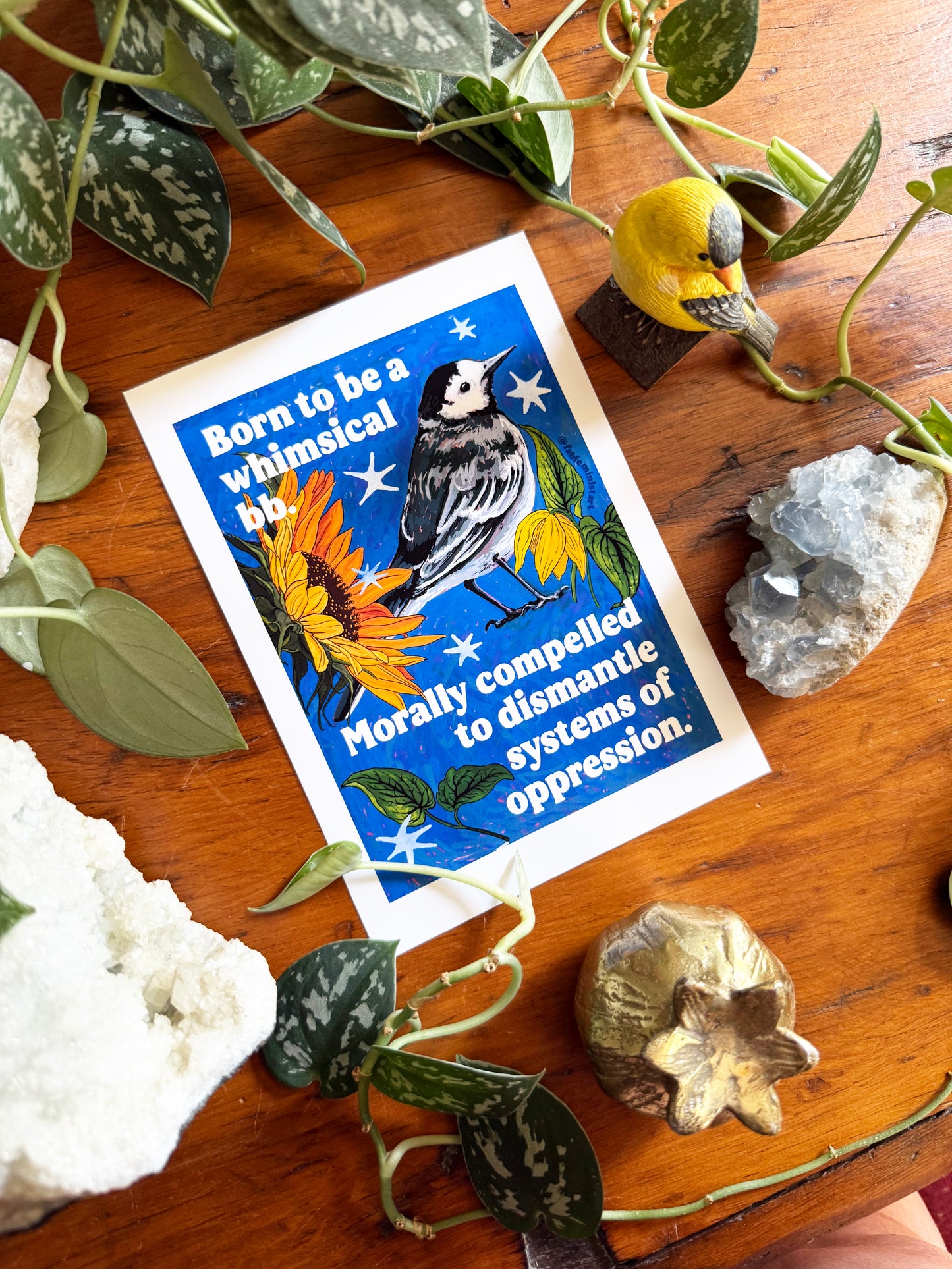 Born to be a whimsical bb, morally compelled to dismantle systems of oppression: Feminist Bird Art Print