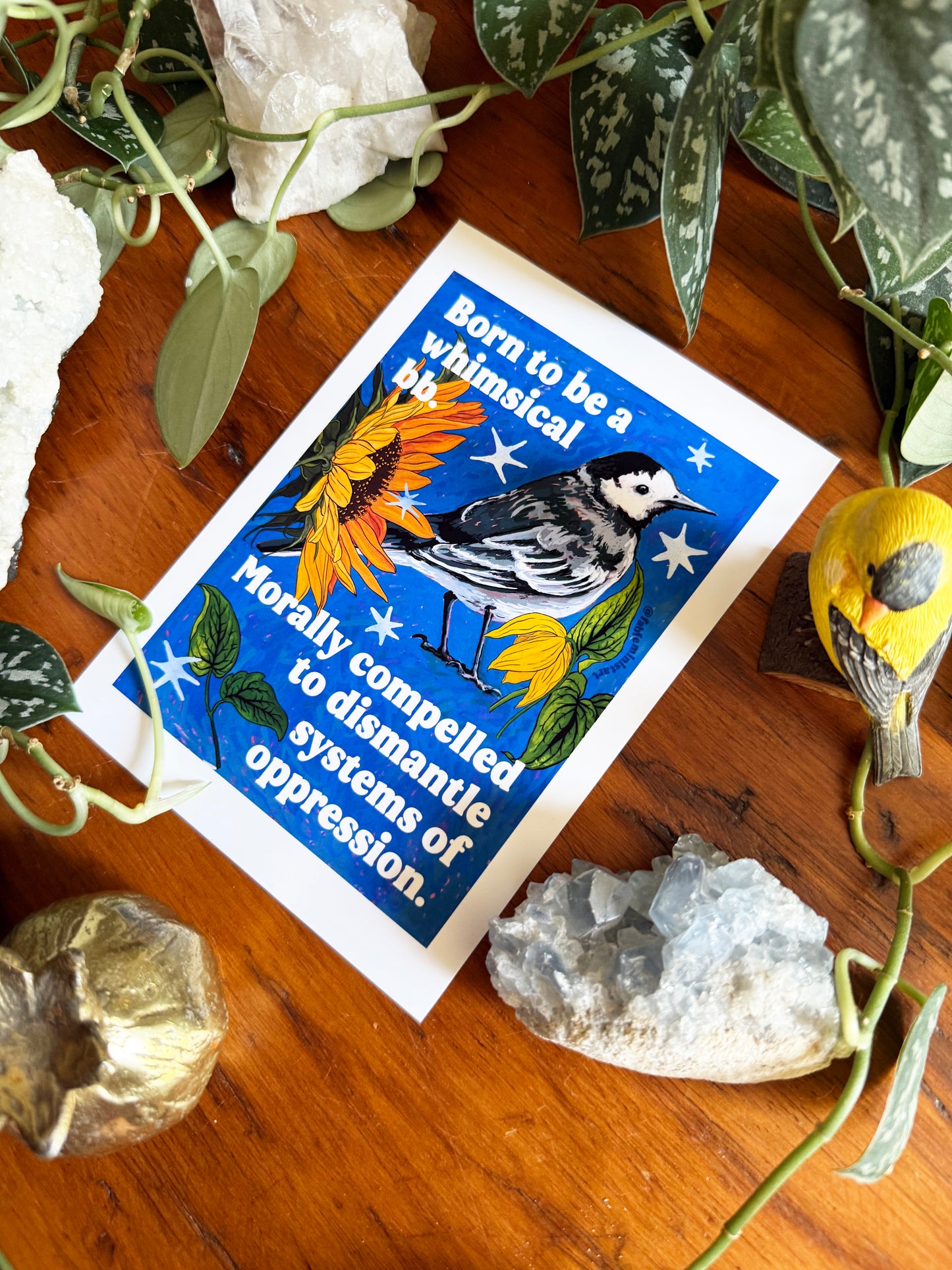 Born to be a whimsical bb, morally compelled to dismantle systems of oppression: Feminist Bird Art Print
