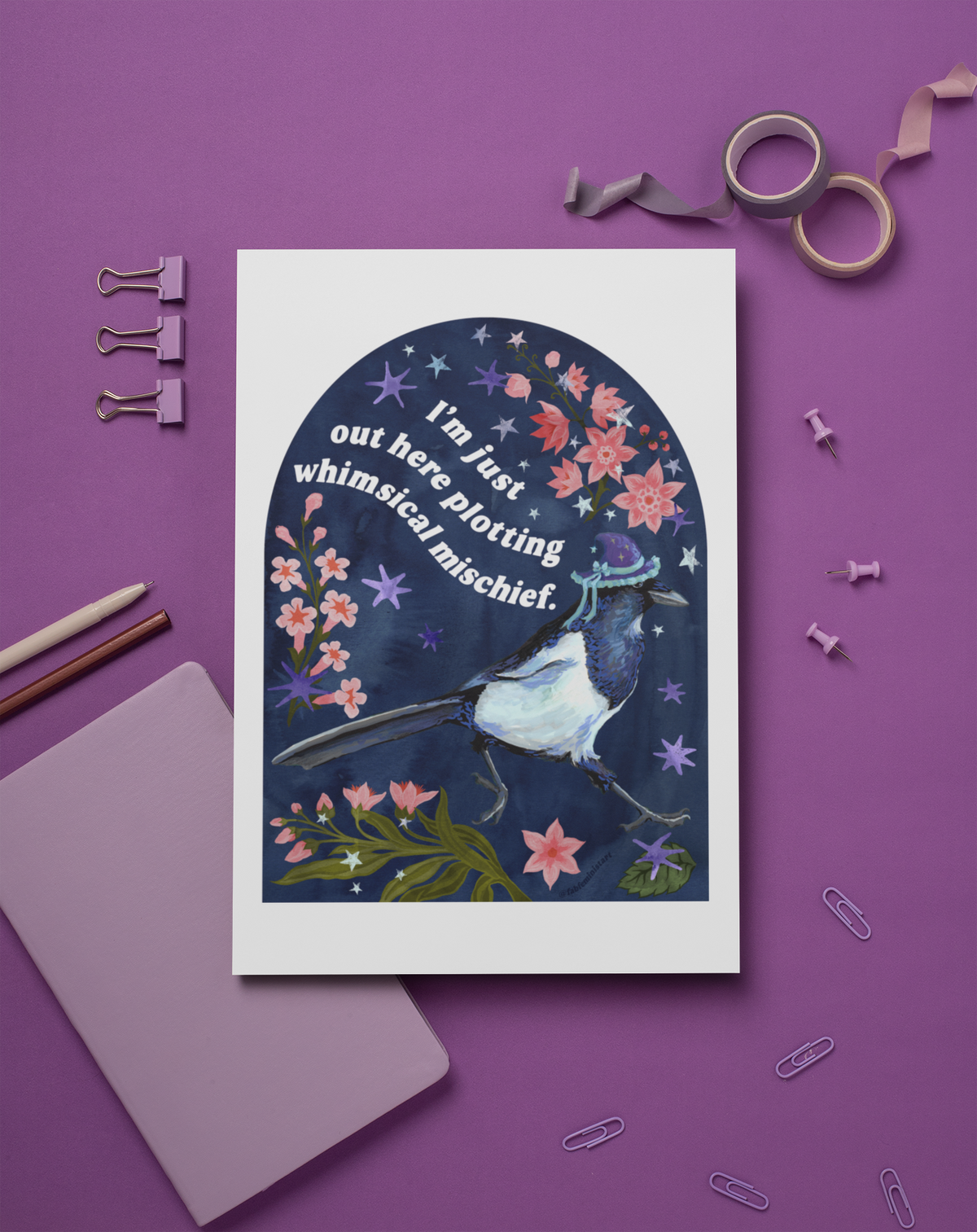 I’m Just Out Here Plotting Whimsical Mischief: Magpie Art Print