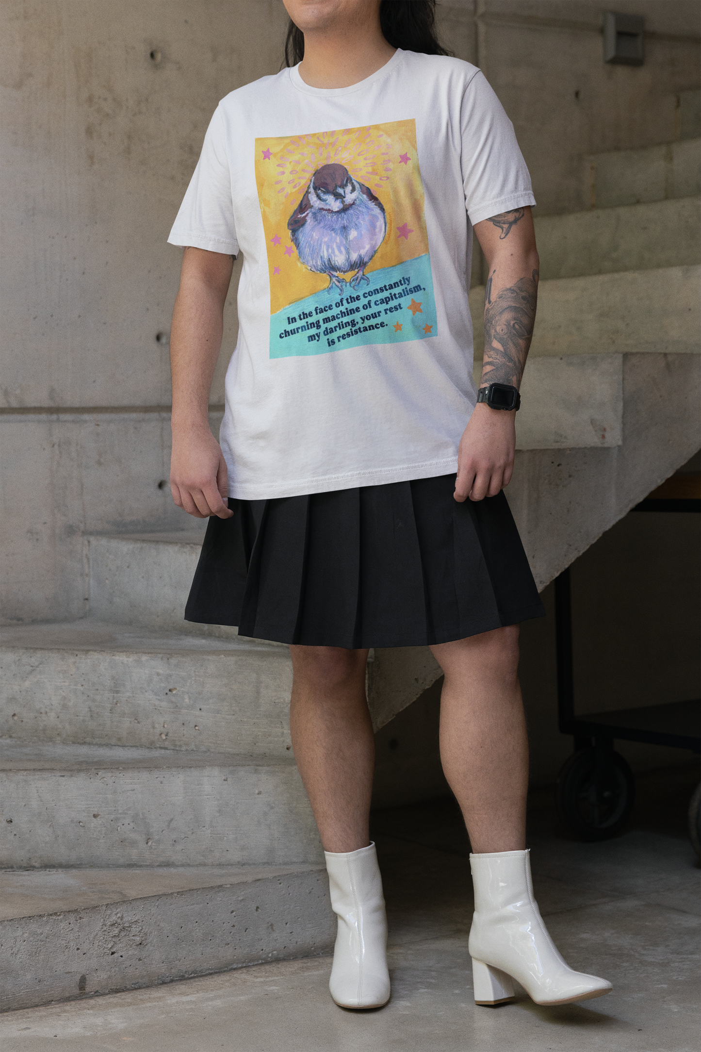 In the face of the constantly churning machine of capitalism, my darling, your rest is resistance: feminist shirt