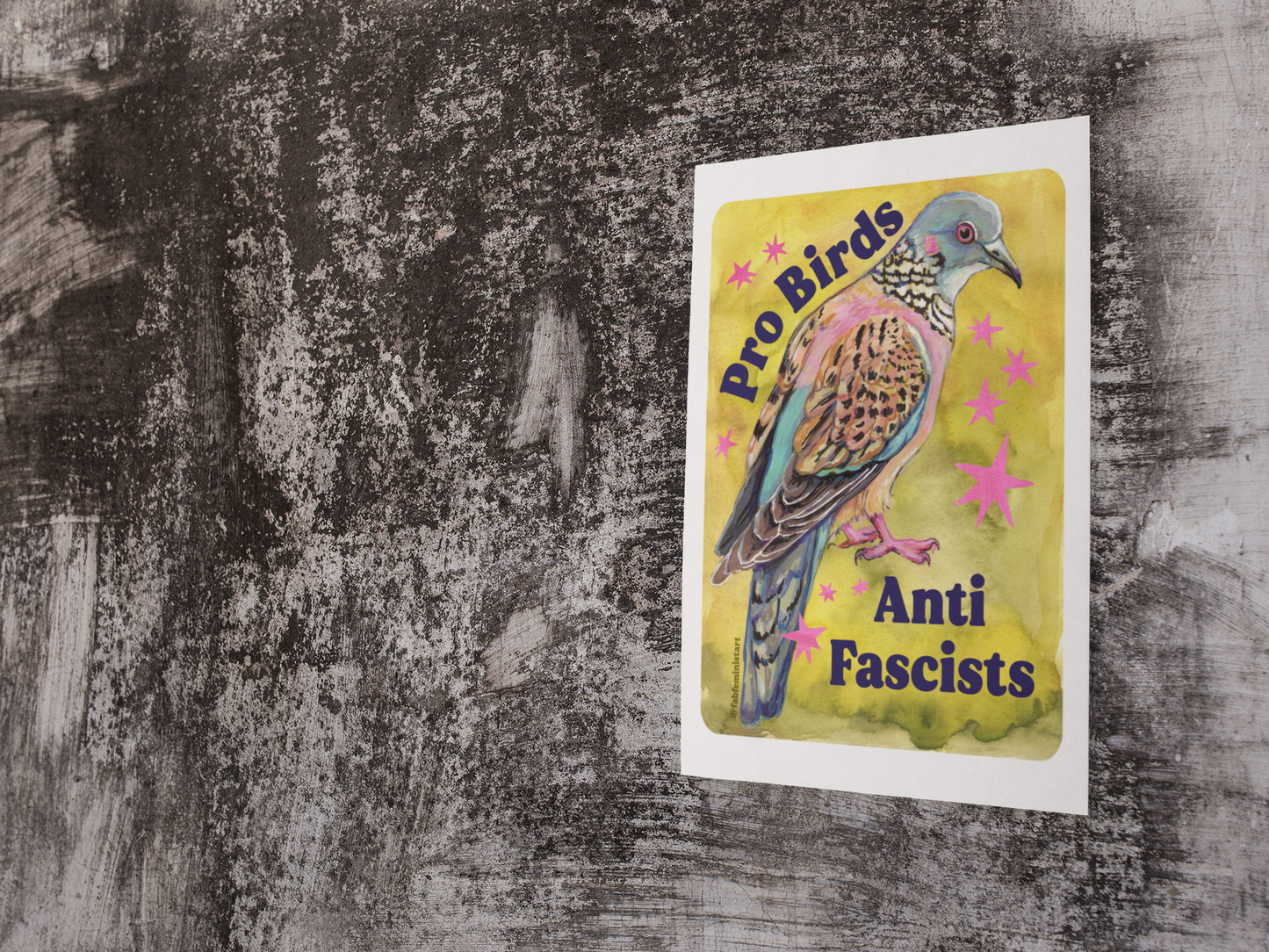Pro Birds Anti Fascists: feminist art print