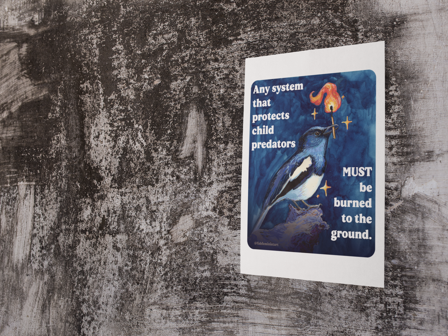 Any system that protects child predators must be burned to the ground: feminist art print