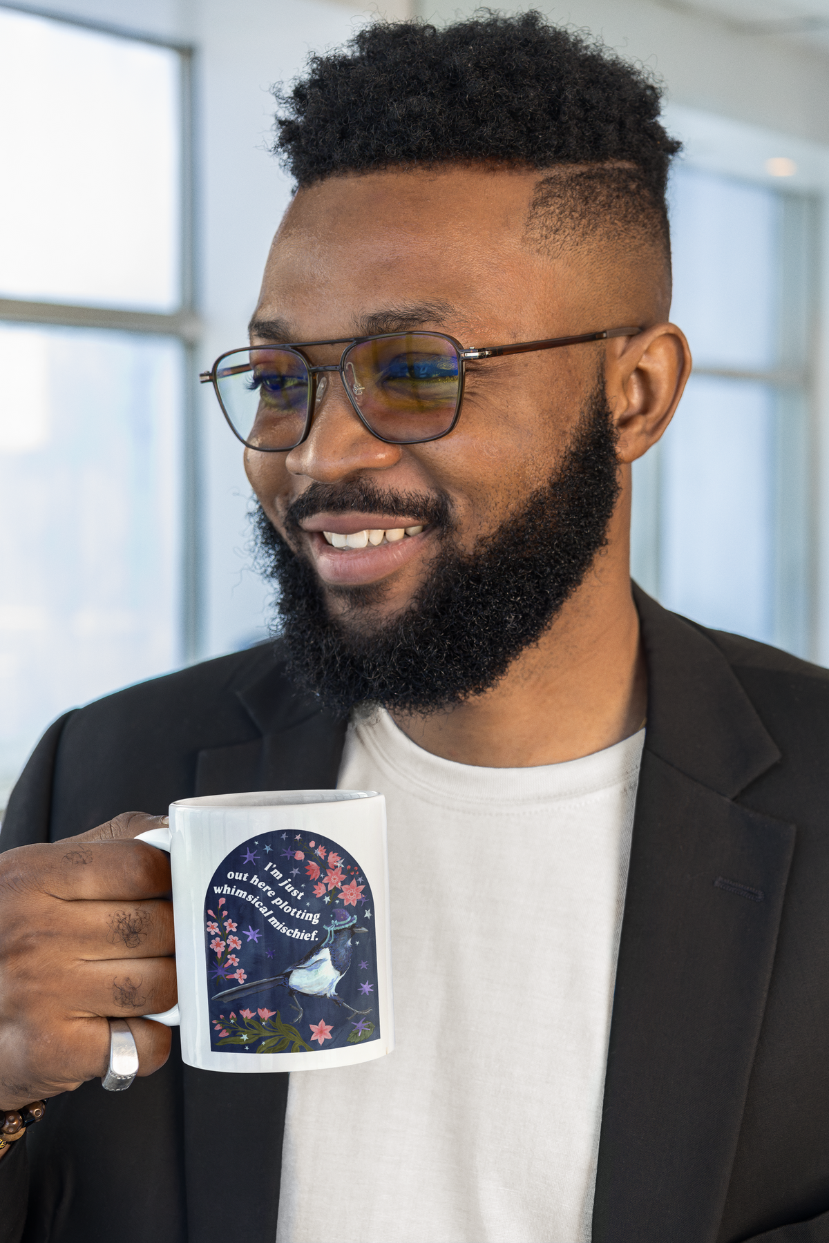 I'm just out here plotting whimsical mischief: magpie mug