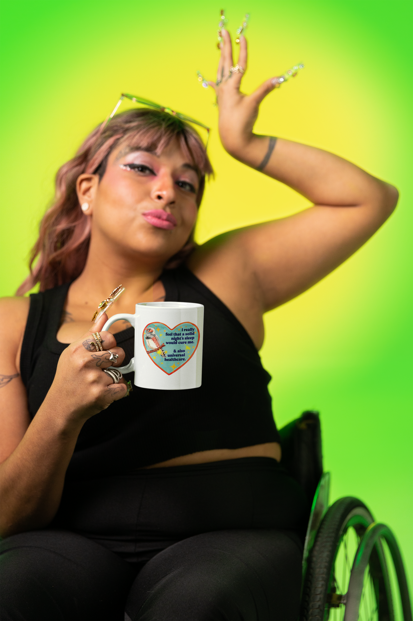 I really feel that a solid night's sleep would cure me and also universal healthcare: feminist mug