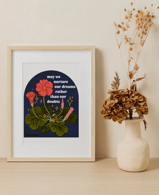 May we nurture our dreams rather than our doubts: feminist art print