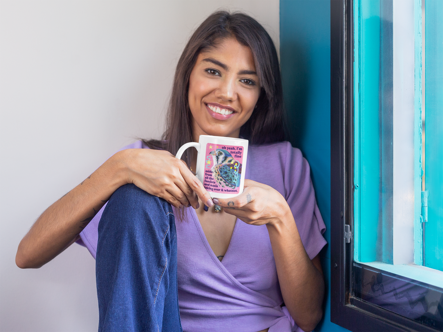 oh yeah, I'm totally fine aside from all the fascists and naz*s taking over and whatnot: feminist mug