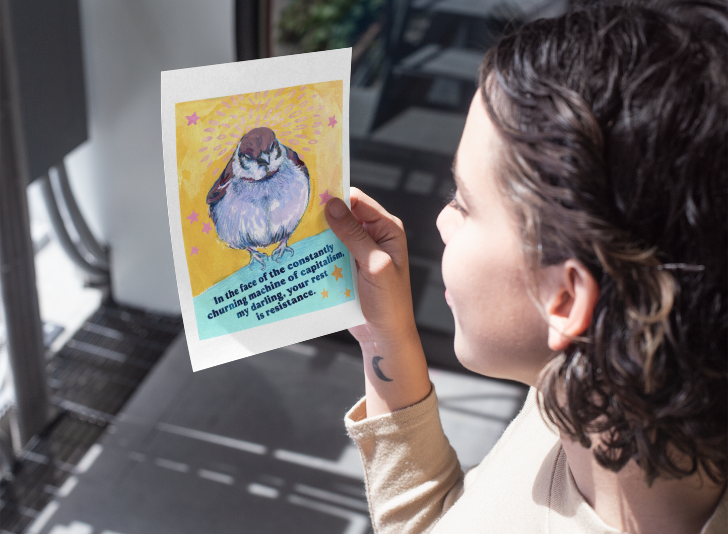 In the face of the constantly churning machine of capitalism, my darling, your rest is resistance: feminist art print
